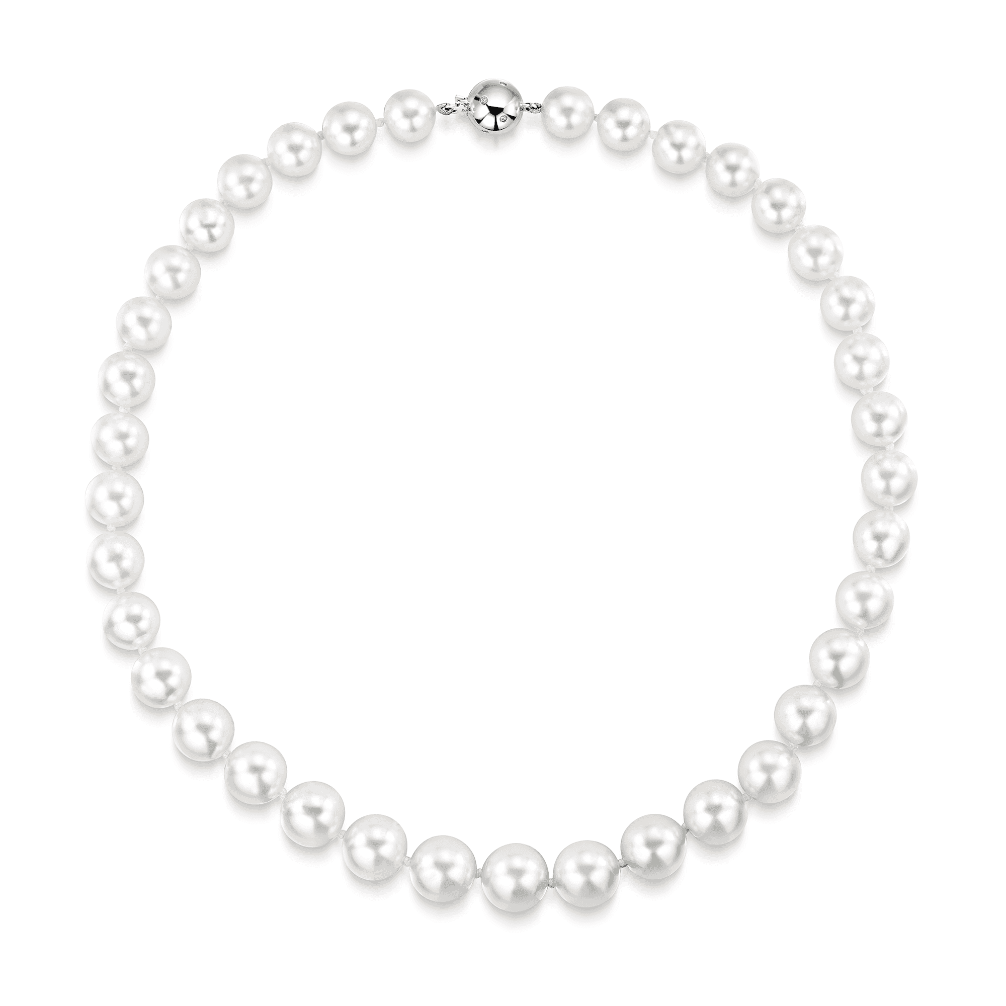 Berry's South Sea Cultured Graduated Pearl Necklet with White Gold Scattered Diamond Ball Clasp - Berry's Jewellers