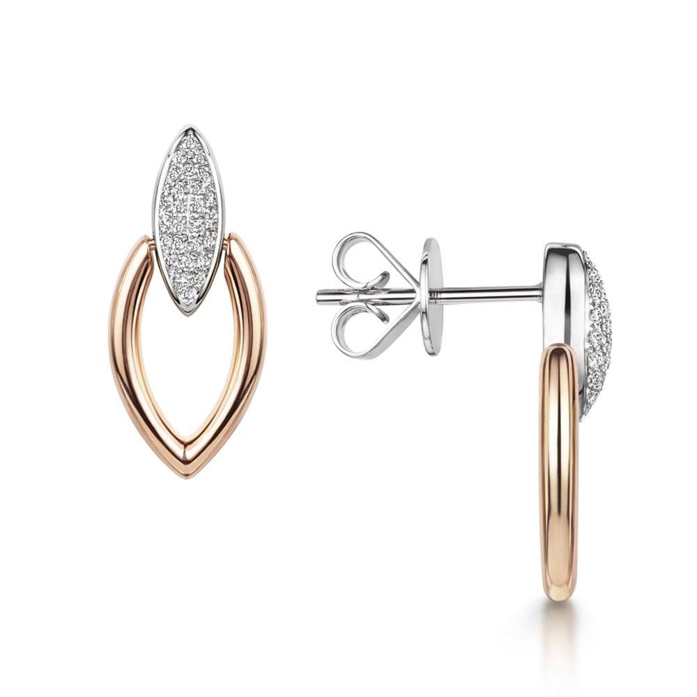 Berry's The Origin Collection 18ct Rose & White Gold Pave Diamond Open Seed Drop Earrings - Berry's Jewellers