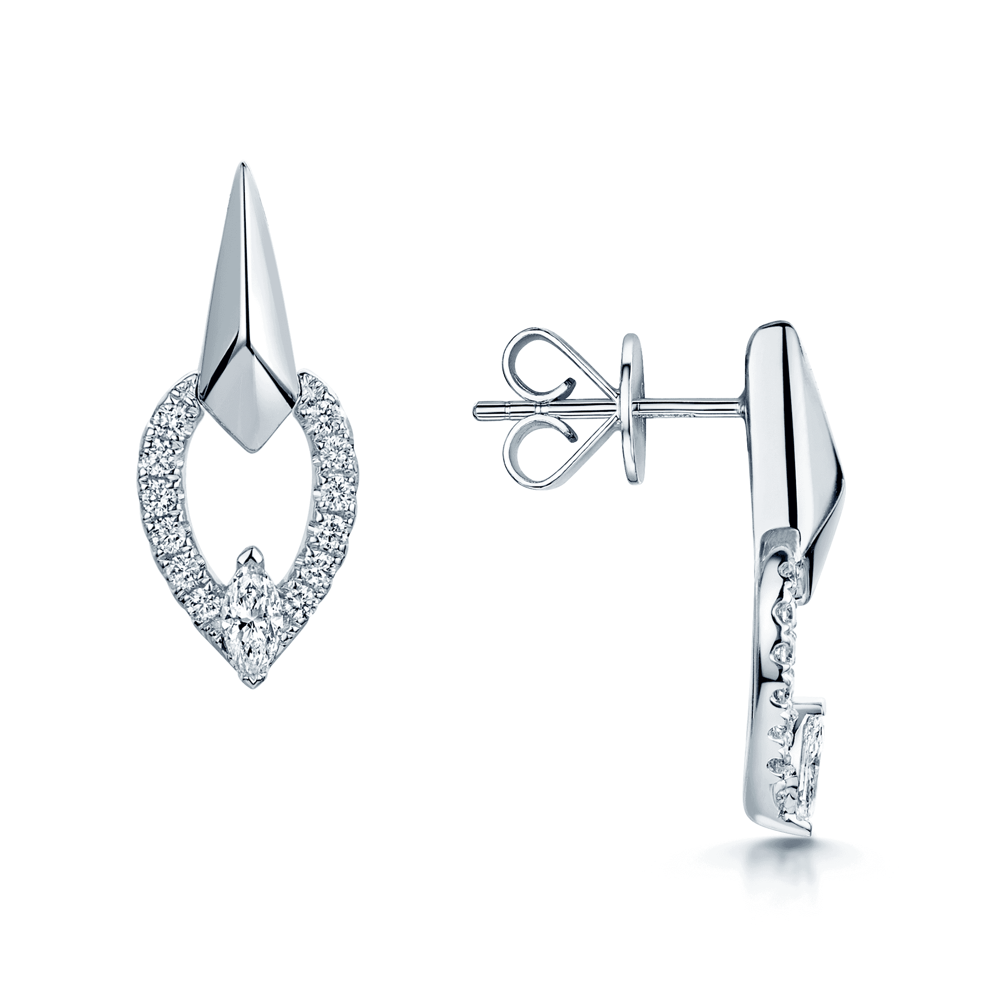 Berry's The Origin Collection 18ct White Gold Marquise Diamond Faceted Teardrop Earrings - Berry's Jewellers