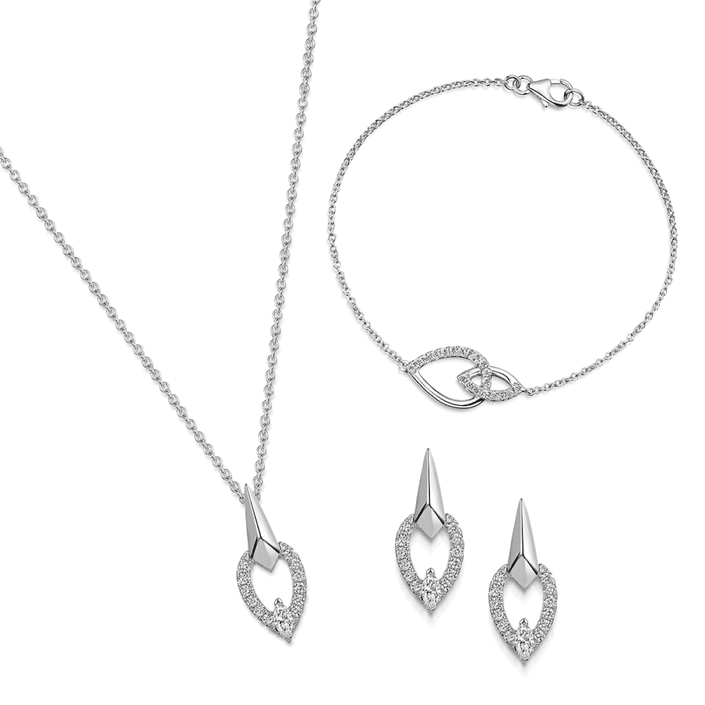 Berry's The Origin Collection 18ct White Gold Marquise Diamond Faceted Teardrop Earrings - Berry's Jewellers