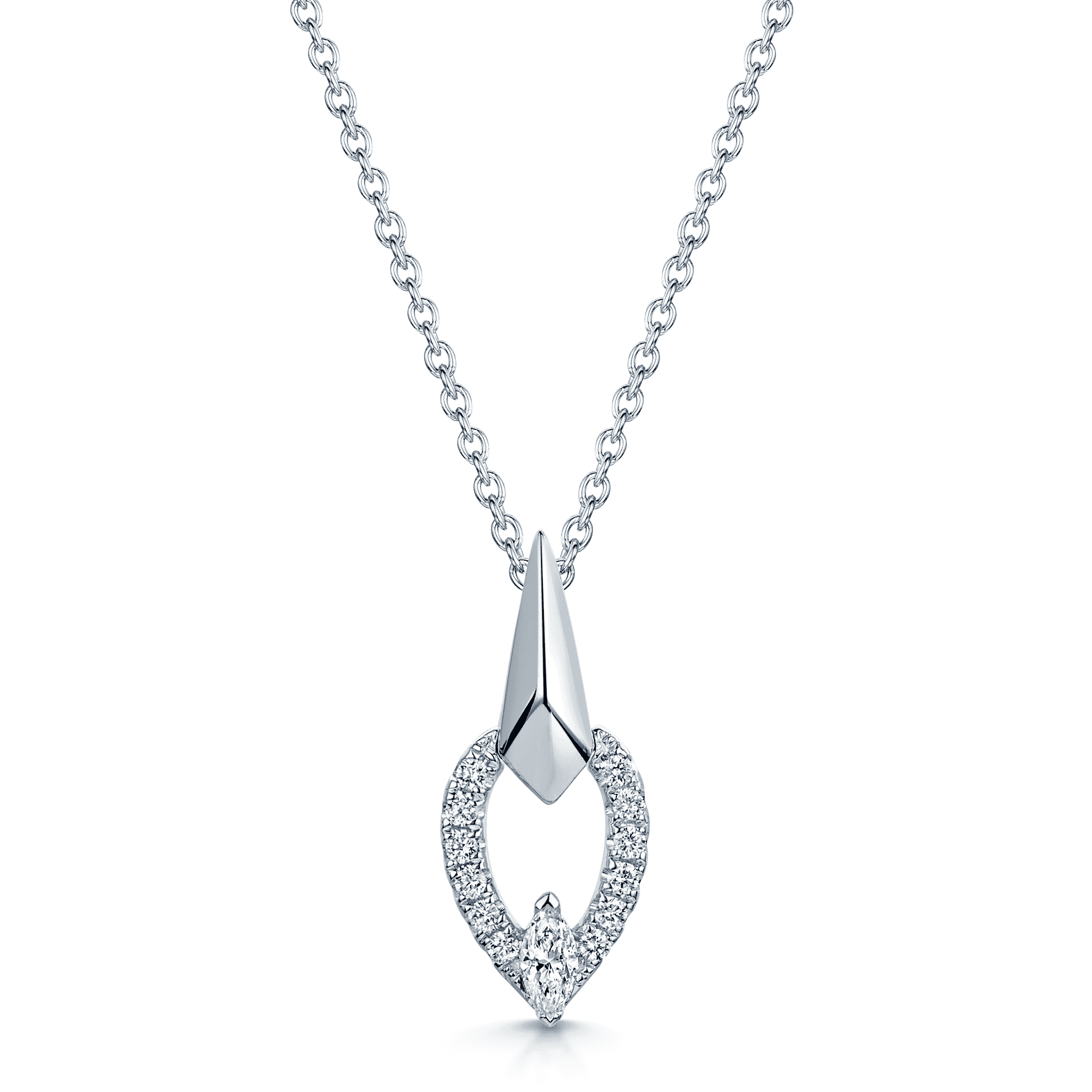 Berry's The Origin Collection 18ct White Gold Marquise Diamond Faceted Teardrop Necklace - Berry's Jewellers