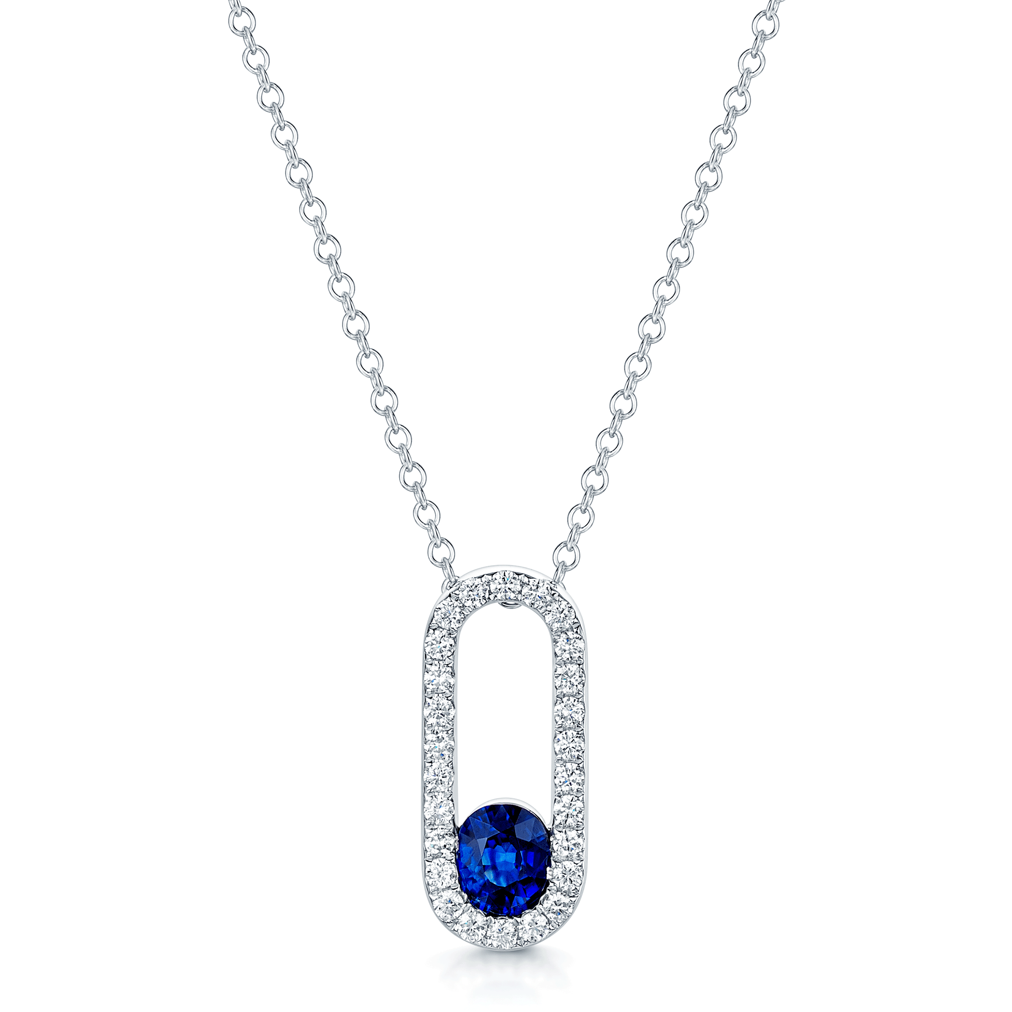 Verve Collection 18ct White Gold Oval Cut Sapphire And Diamond Loop Full Pendant