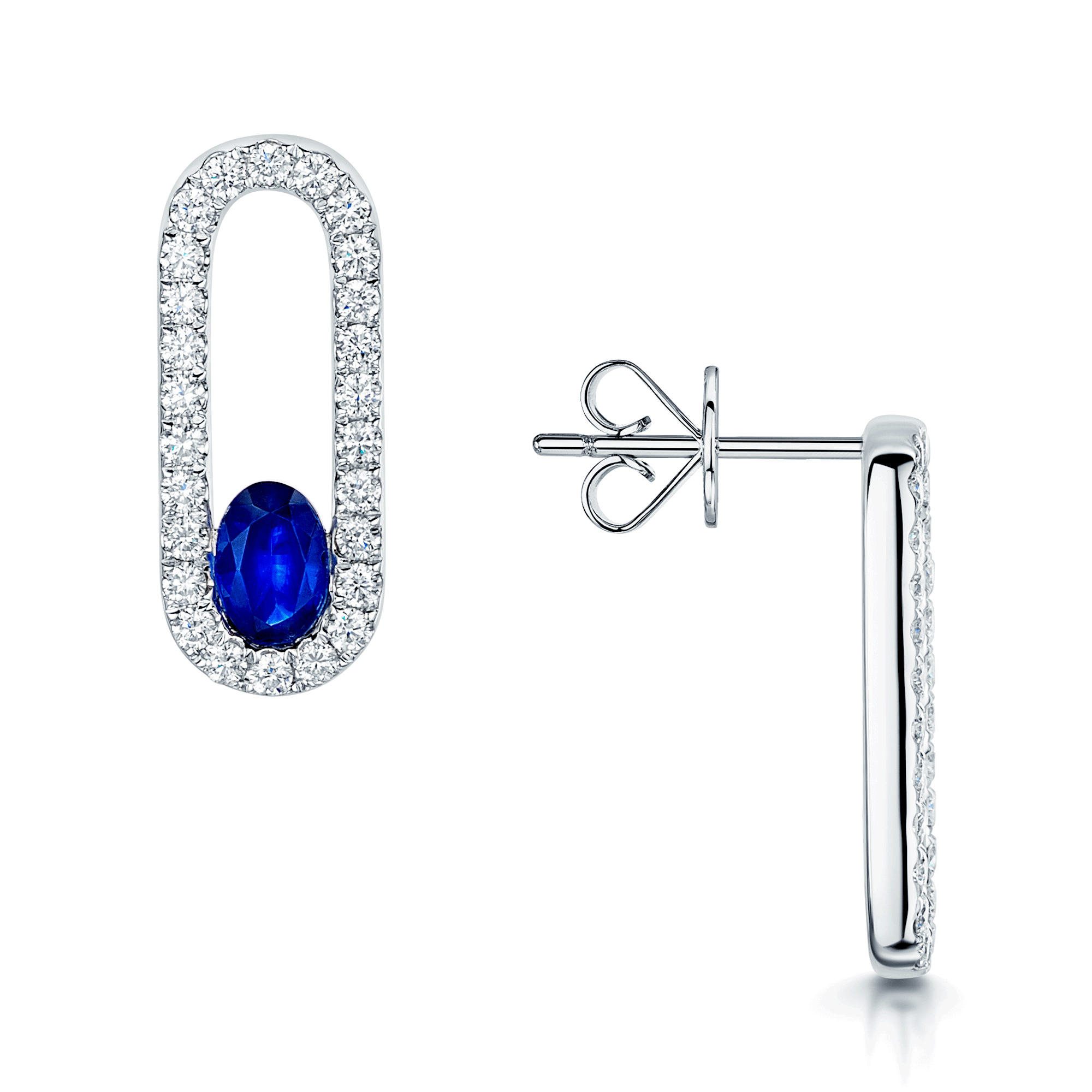 Verve Collection 18ct White Gold Oval Cut Sapphire And Full Diamond Set Loop Earrings