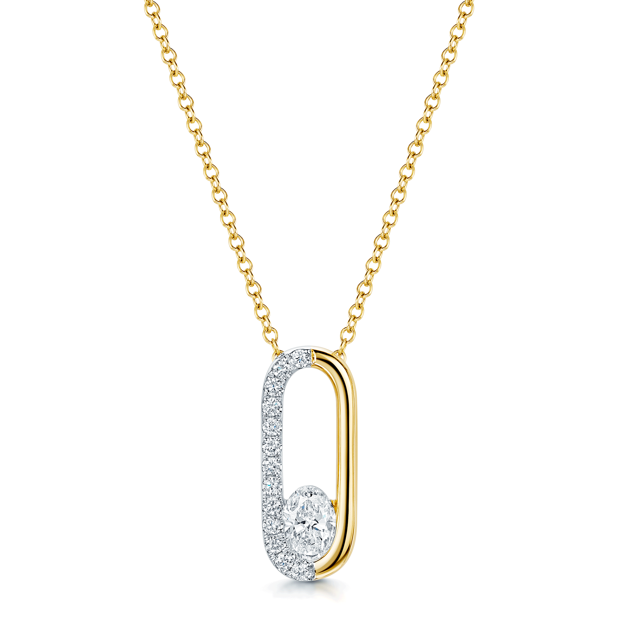 Verve Collection 18ct Yellow And White Gold GIA Certificated Oval Cut Diamond Loop Pendant