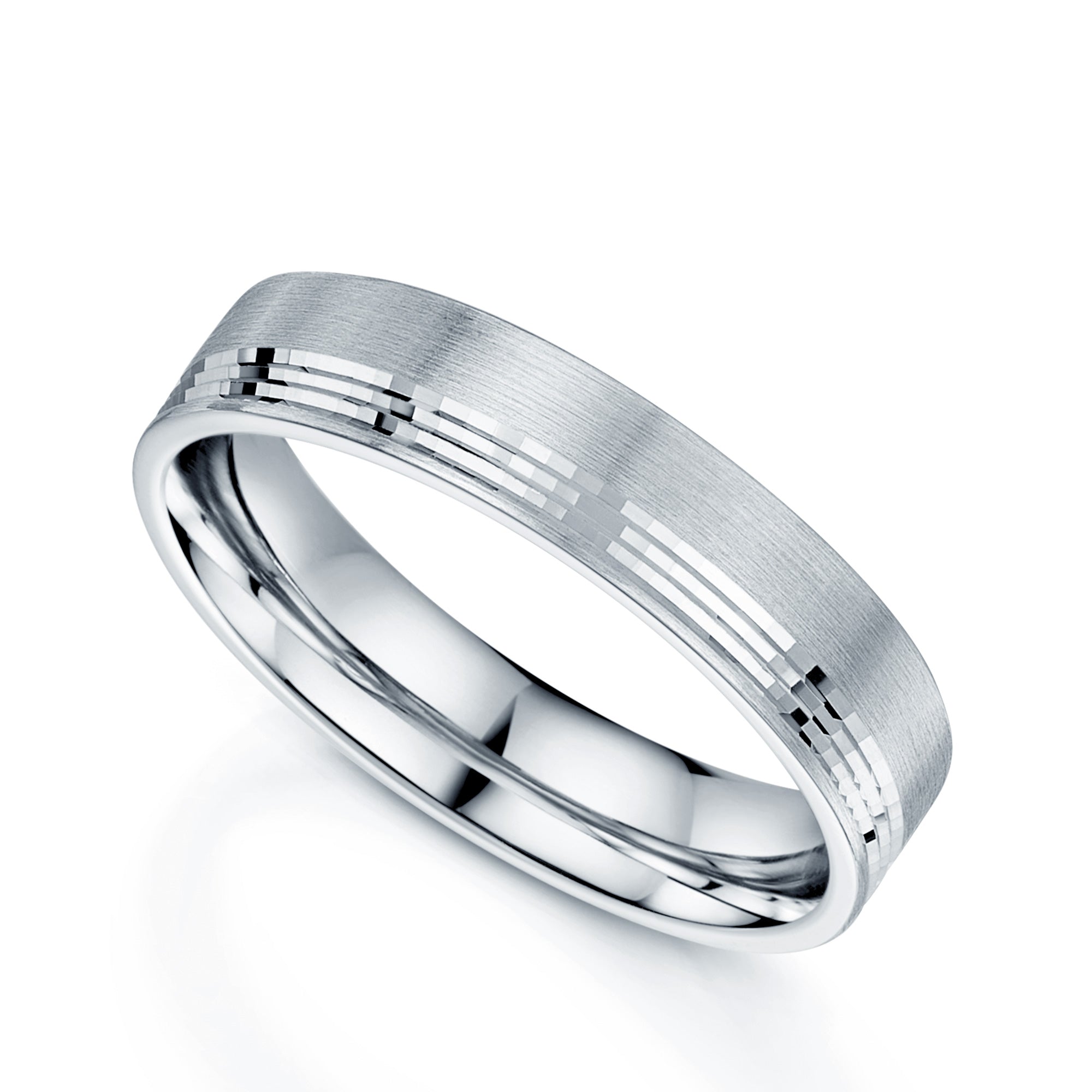 Platinum Matt Half-Lined Flat Court Wedding Ring