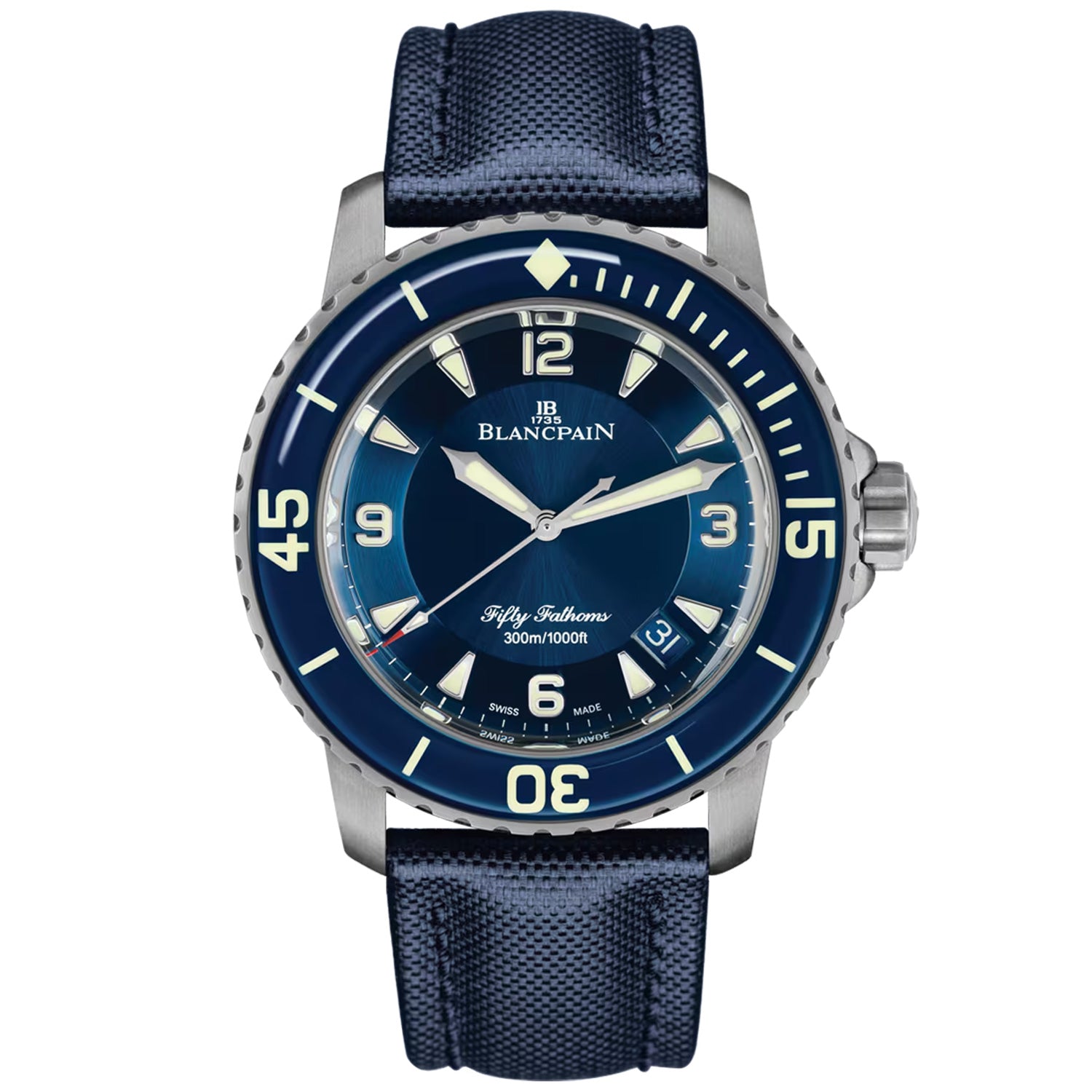 Blancpain Fifty Fathoms Automatique 45mm Blue Dial & Canvas Strap Watch - Berry's Jewellers