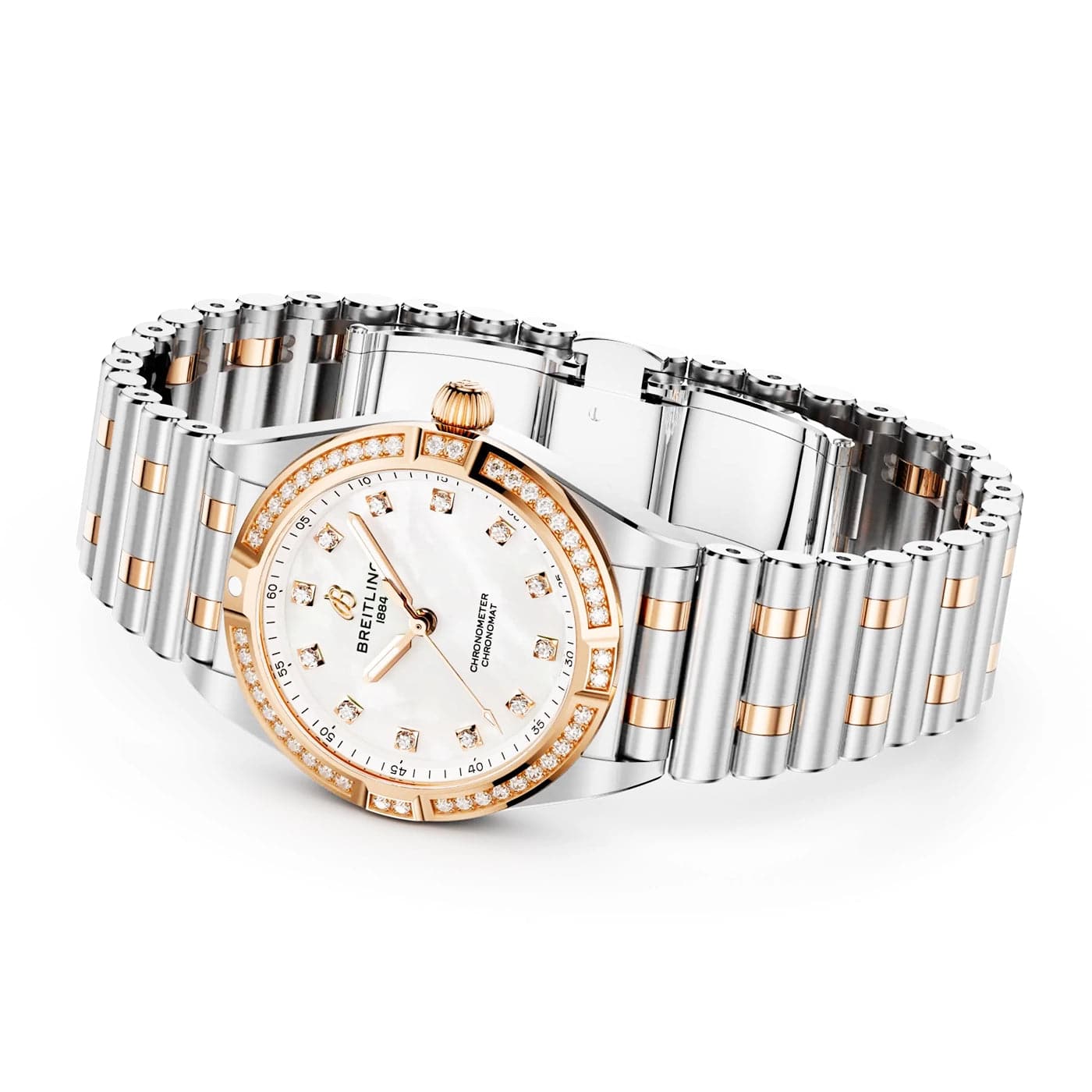 Breitling Chronomat 28mm Two-Tone Mother of Pearl Diamond Set Watch - Berry's Jewellers