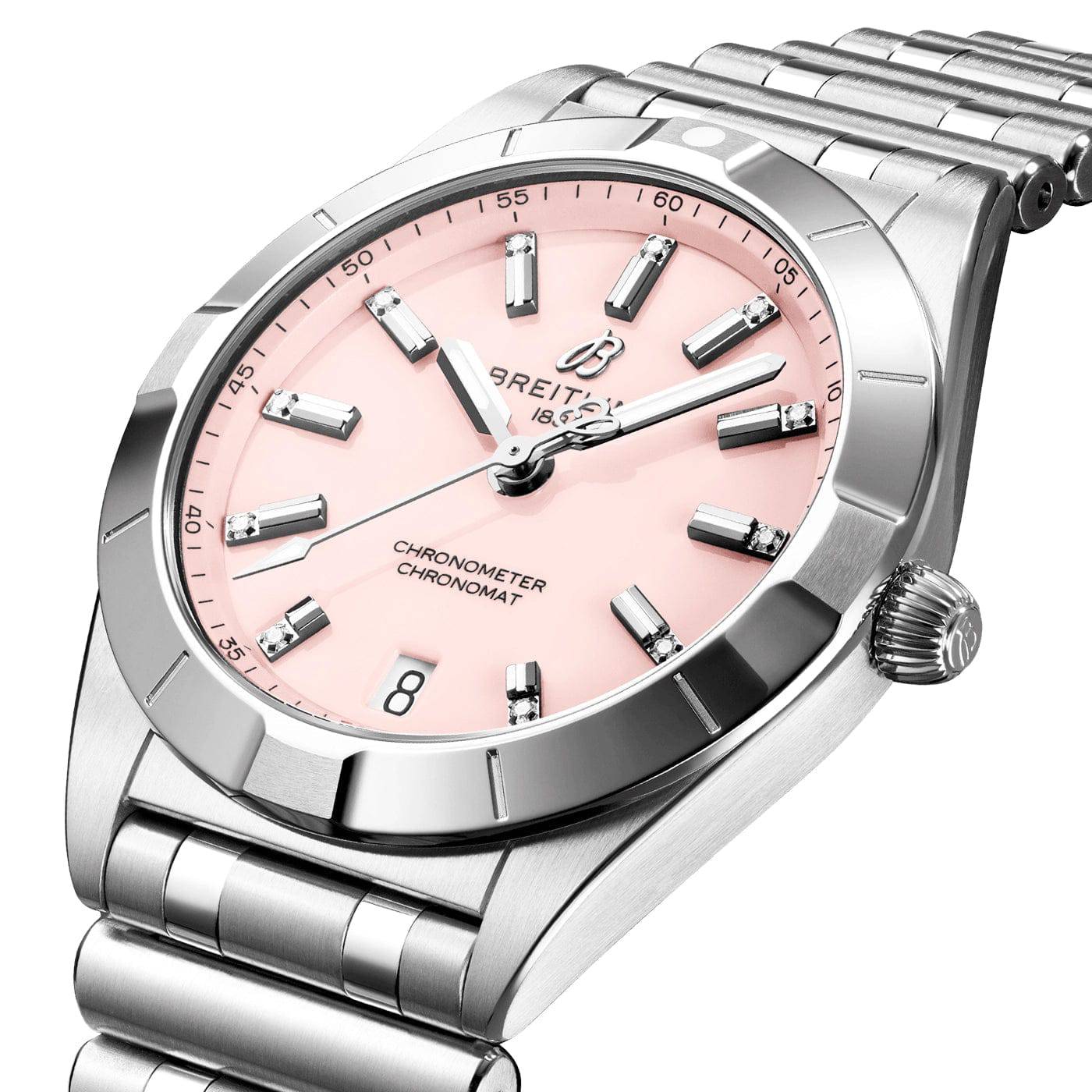 Chronomat 32mm Pink Diamond Dial Ladies Bracelet Watch