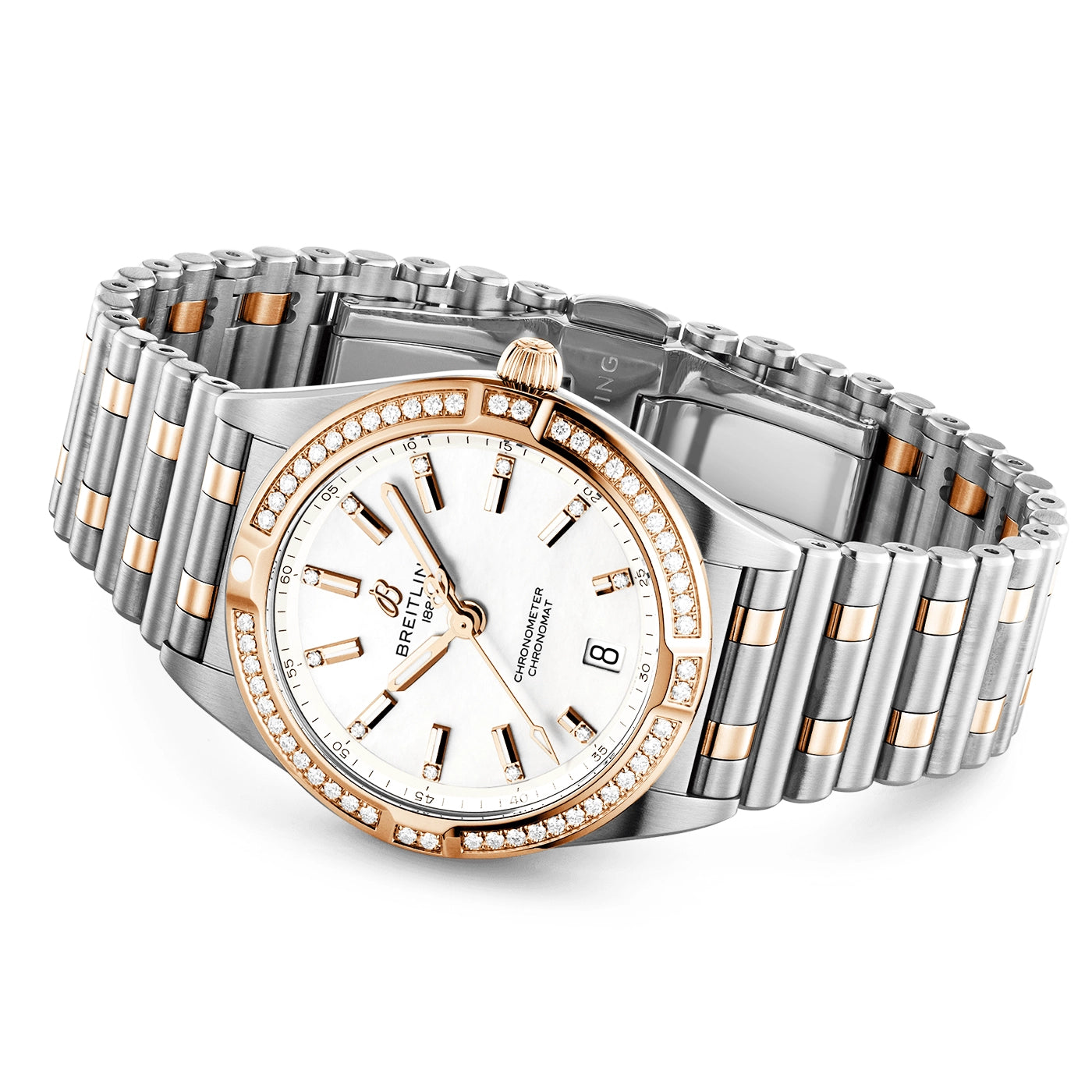 Breitling Chronomat 32mm Two-Tone Mother of Pearl Diamond Set Bracelet Watch - Berry's Jewellers