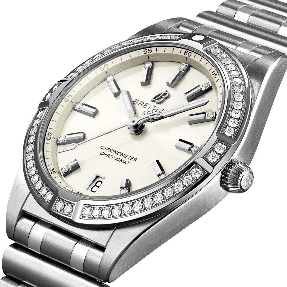 Breitling Chronomat 32mm White Diamond Dial & Bezel Ladies Watch - Berry's Jewellers