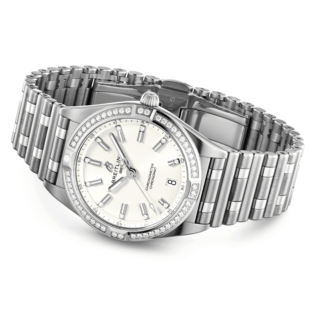 Breitling Chronomat 32mm White Diamond Dial & Bezel Ladies Watch - Berry's Jewellers