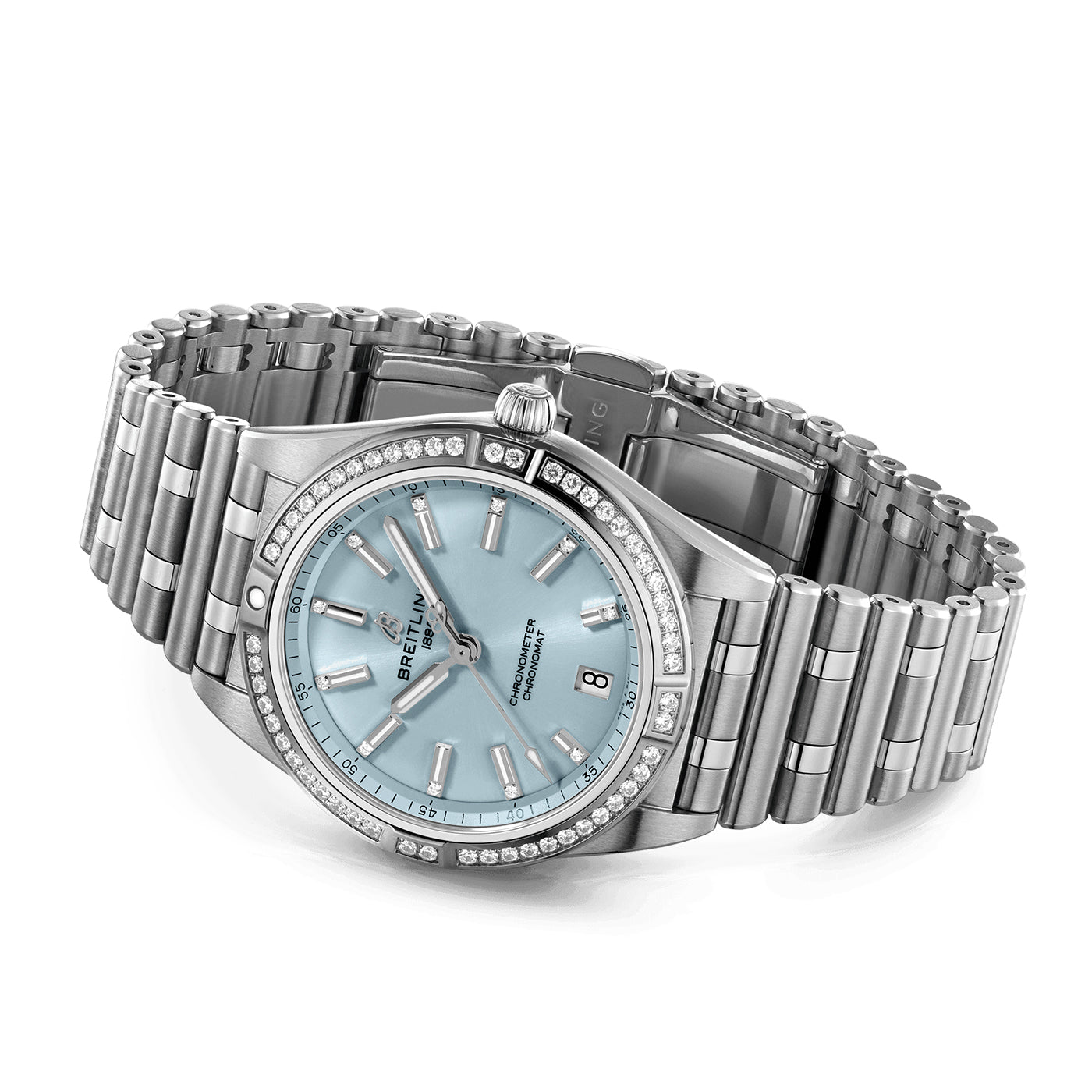 Chronomat 36mm 18ct White Gold & Steel Ice Blue Dial Diamond Set Watch