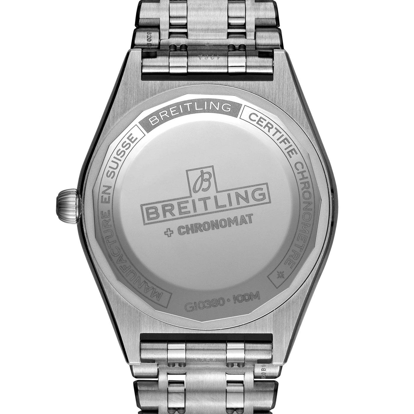 Breitling Chronomat 36mm 18ct White Gold & Steel Ice Blue Dial Diamond Set Watch - Berry's Jewellers