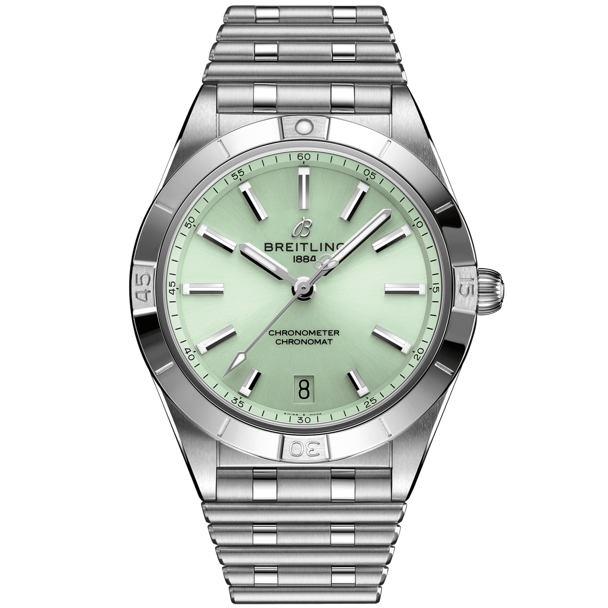 Breitling Chronomat 36mm Mint Green Dial Automatic Bracelet Watch - Berry's Jewellers