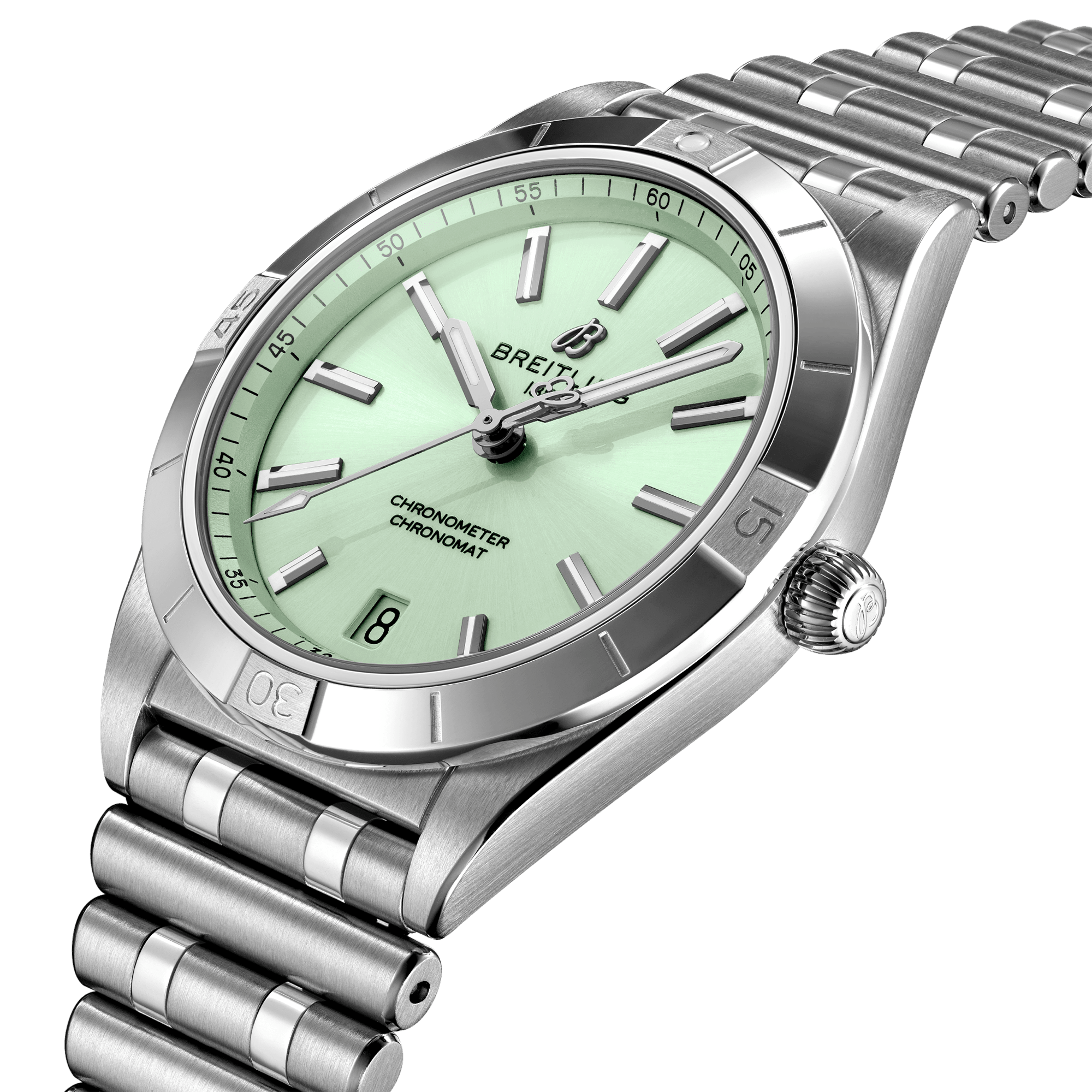 Breitling Chronomat 36mm Mint Green Dial Automatic Bracelet Watch - Berry's Jewellers