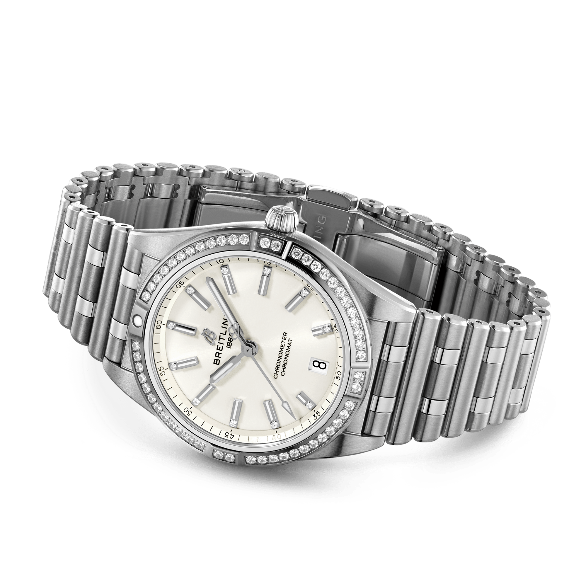 Breitling Chronomat 36mm Silver Diamond Dial & Bezel Ladies Bracelet Watch - Berry's Jewellers