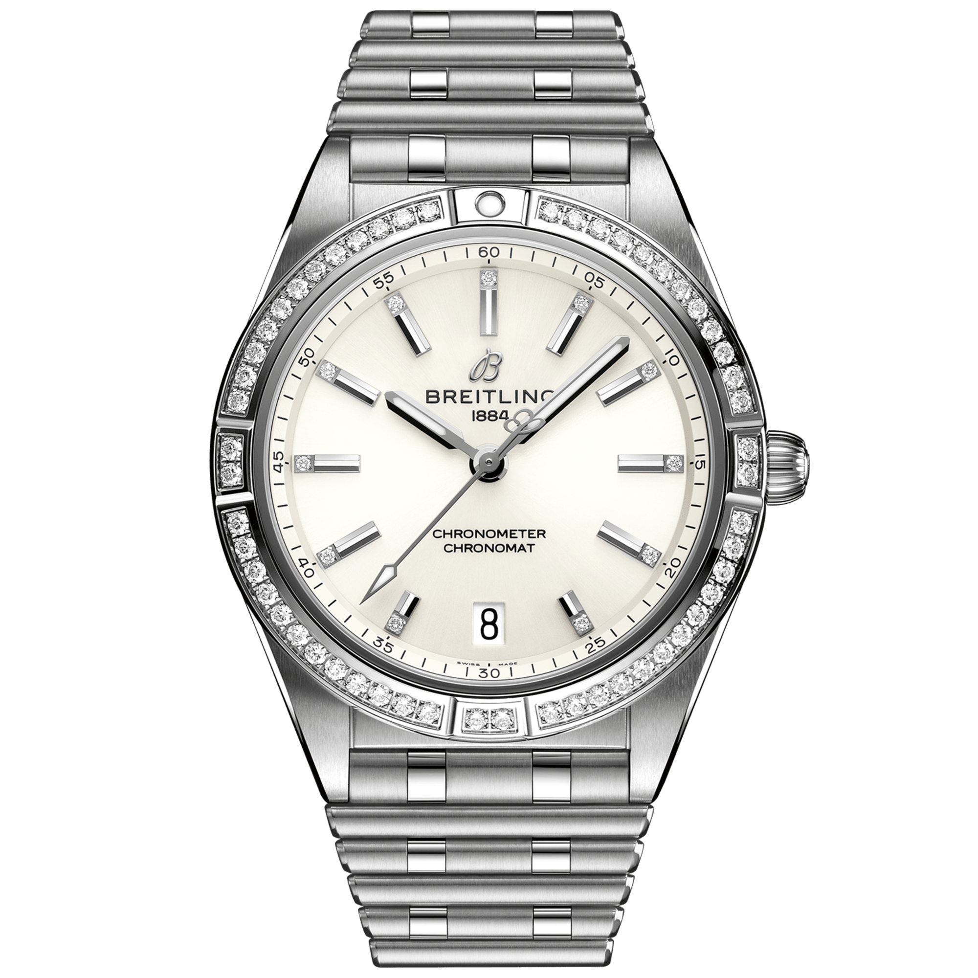 Breitling Chronomat 36mm Silver Diamond Dial & Bezel Ladies Bracelet Watch - Berry's Jewellers