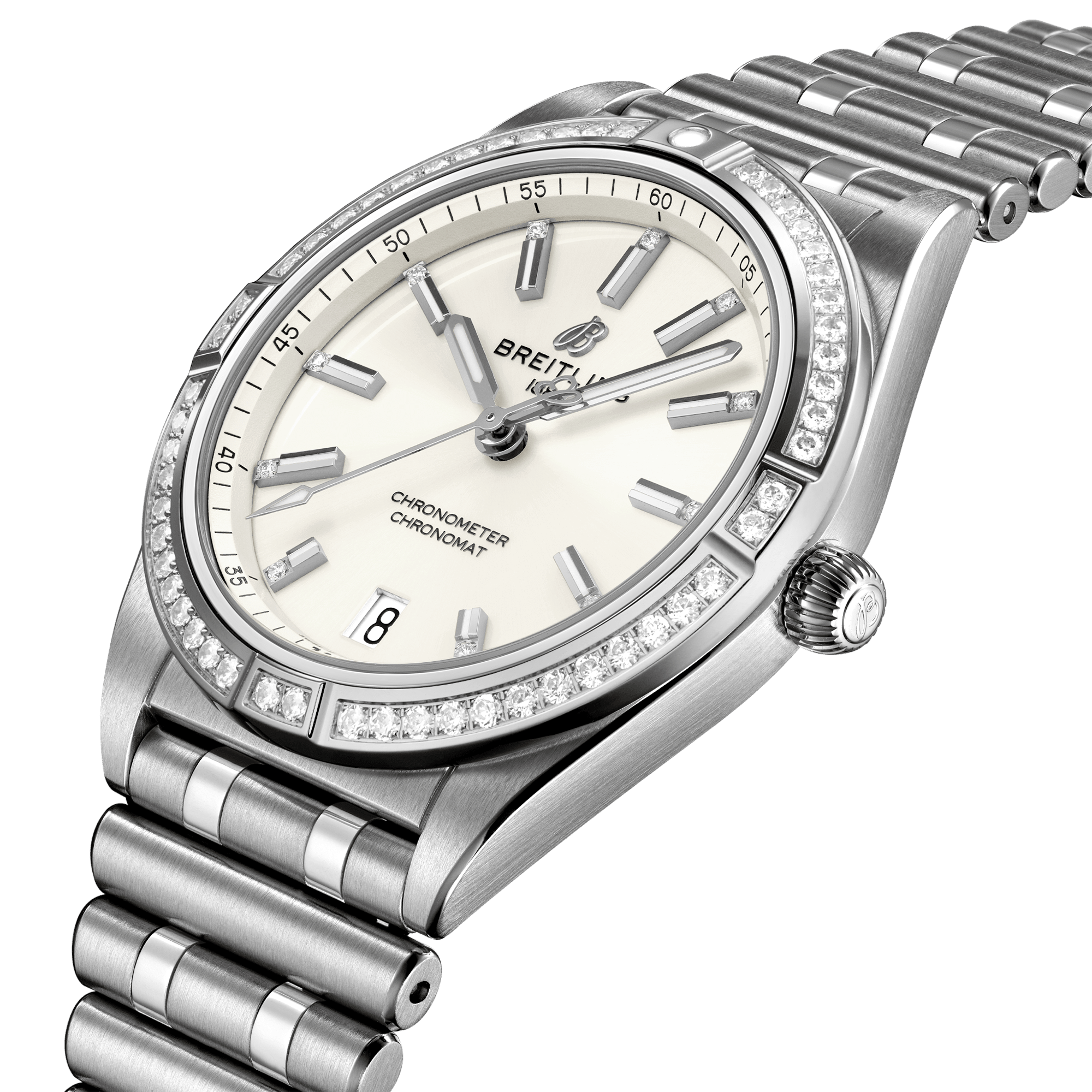 Breitling Chronomat 36mm Silver Diamond Dial & Bezel Ladies Bracelet Watch - Berry's Jewellers