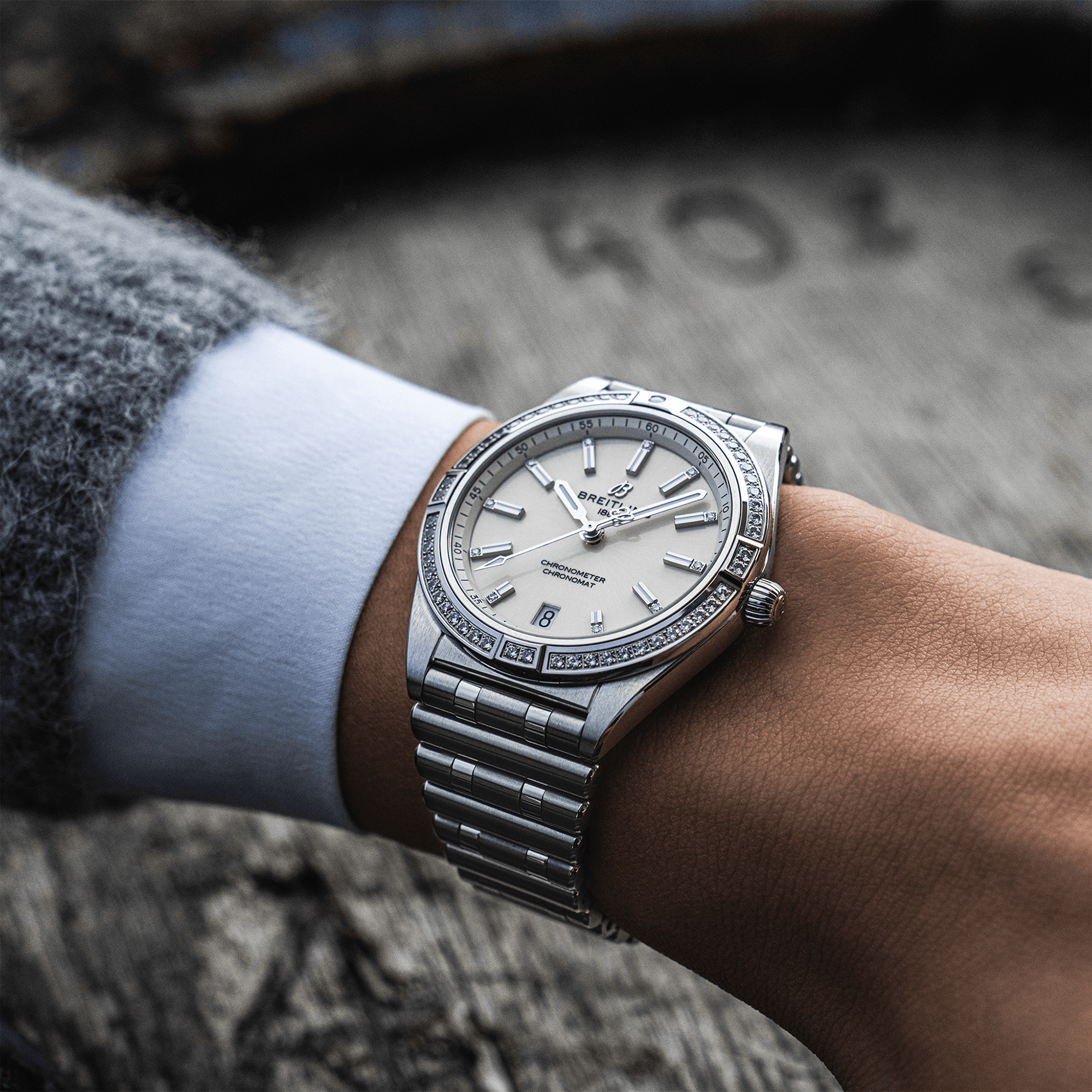 Breitling Chronomat 36mm Silver Diamond Dial & Bezel Ladies Bracelet Watch - Berry's Jewellers