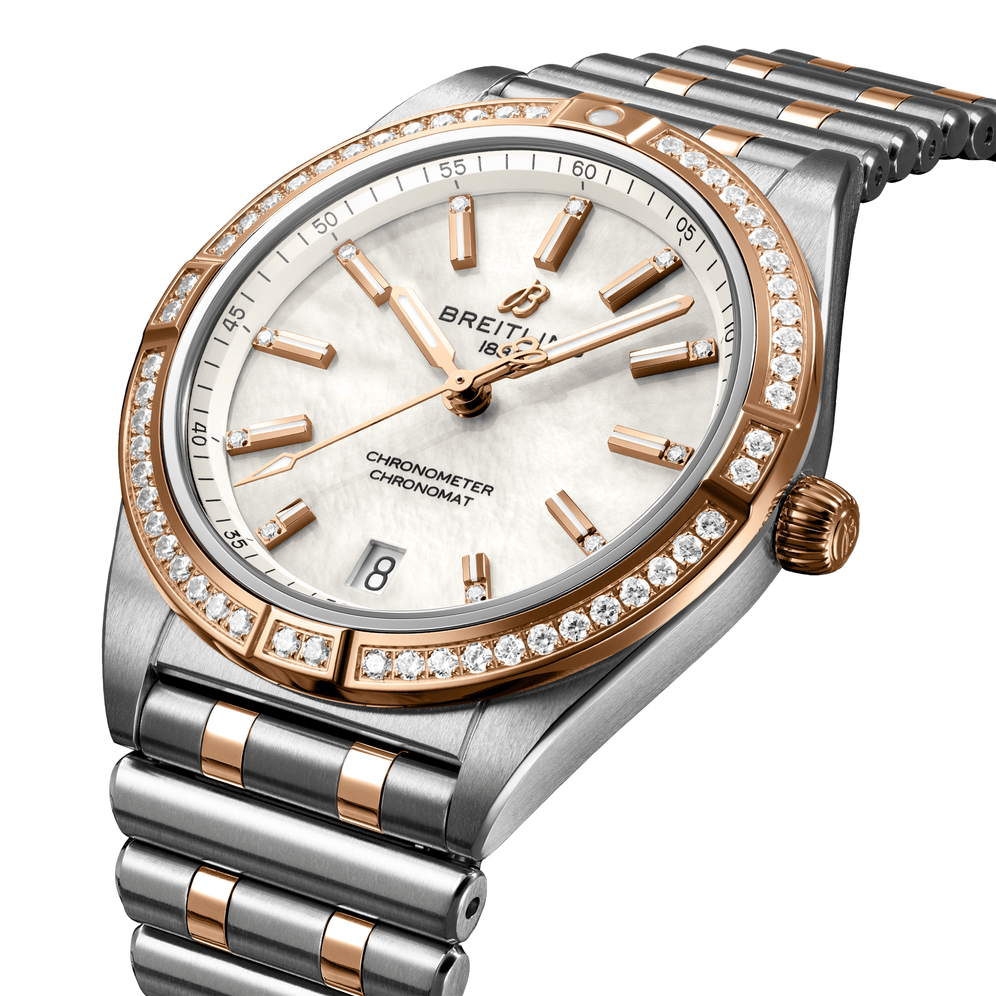 Breitling Chronomat 36mm Two-Tone Mother of Pearl Dial Diamond Set Watch - Berry's Jewellers