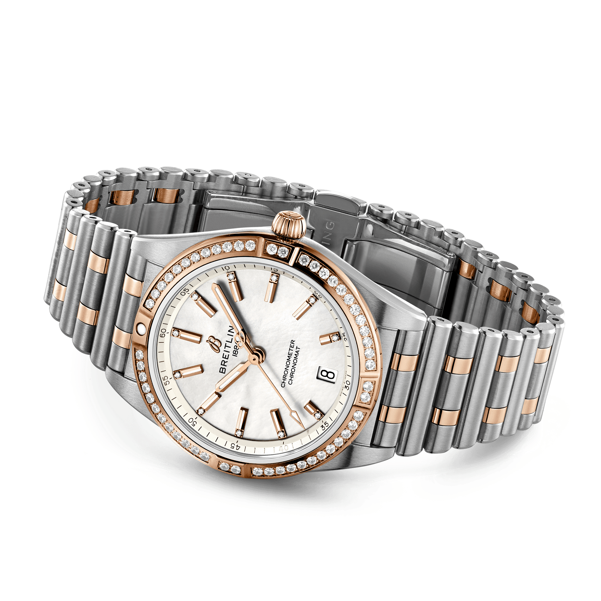 Breitling Chronomat 36mm Two-Tone Mother of Pearl Dial Diamond Set Watch - Berry's Jewellers