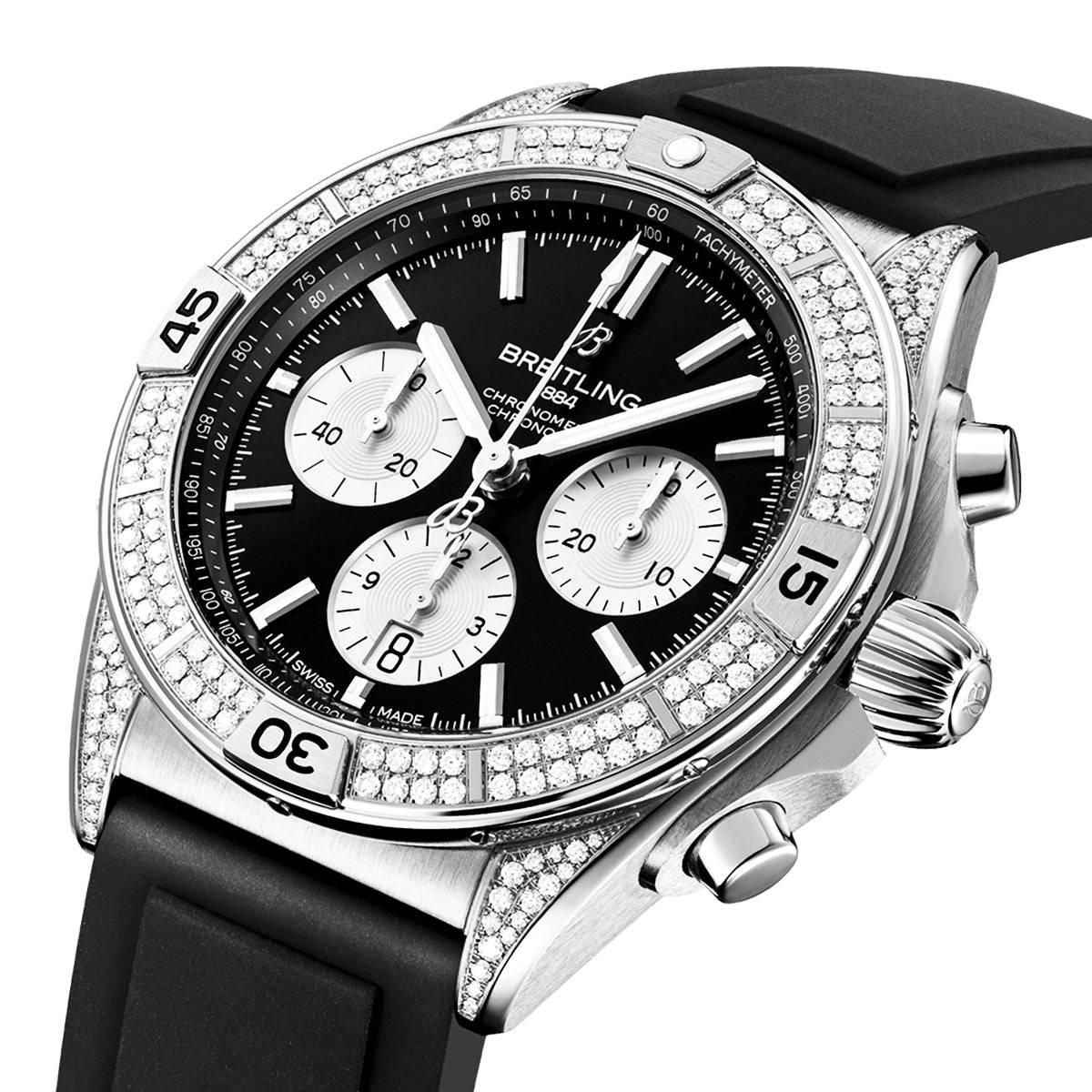 Breitling Chronomat B01 42mm Black/Silver Dial Diamond Set Watch - Berry's Jewellers