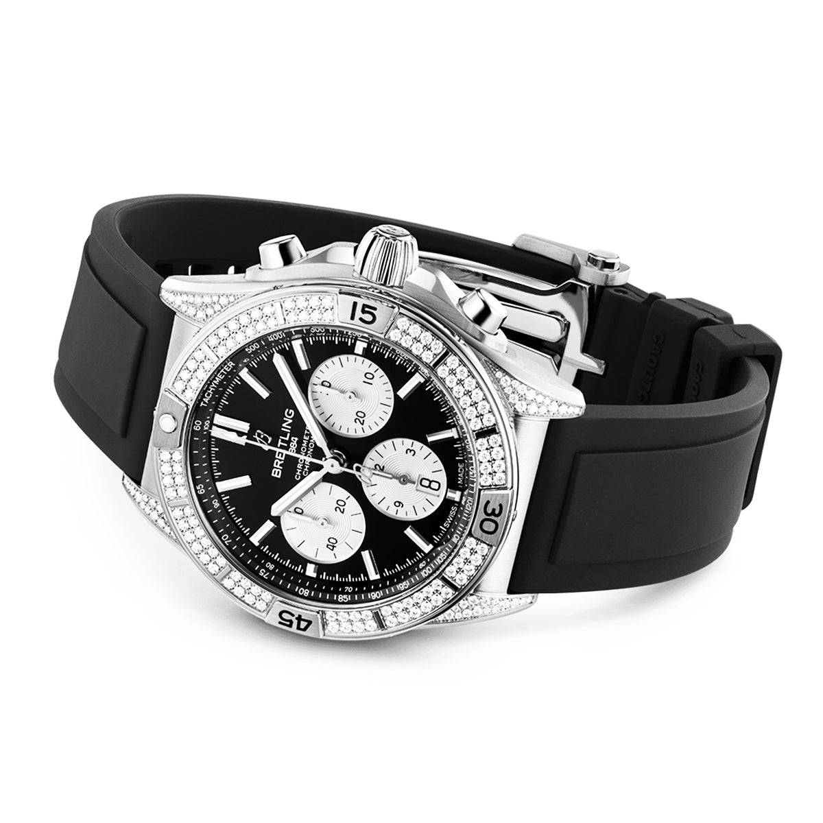 Breitling Chronomat B01 42mm Black/Silver Dial Diamond Set Watch - Berry's Jewellers