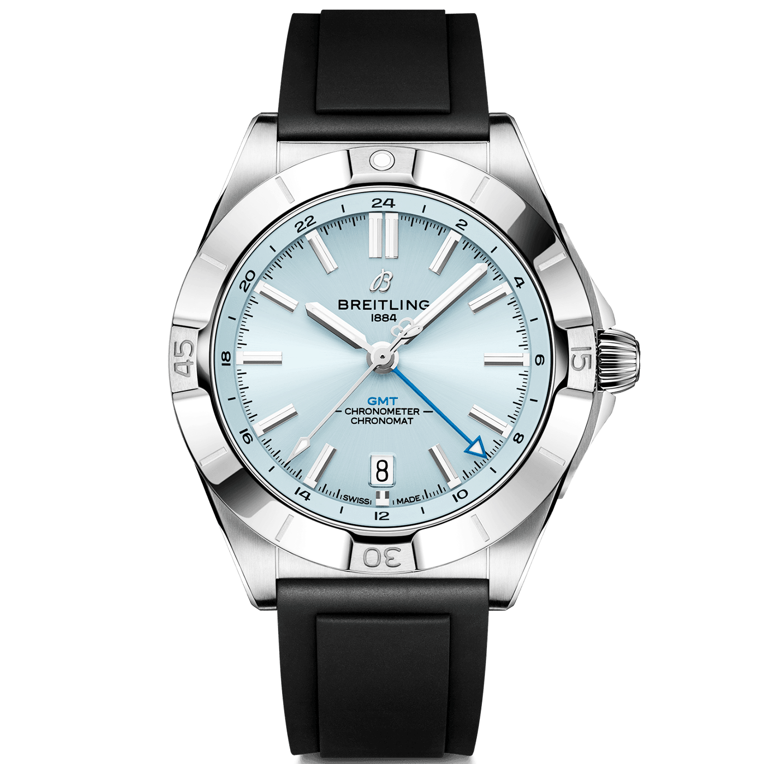 Breitling Chronomat GMT Platinum 40mm Ice Blue Dial Men's Strap Watch - Berry's Jewellers