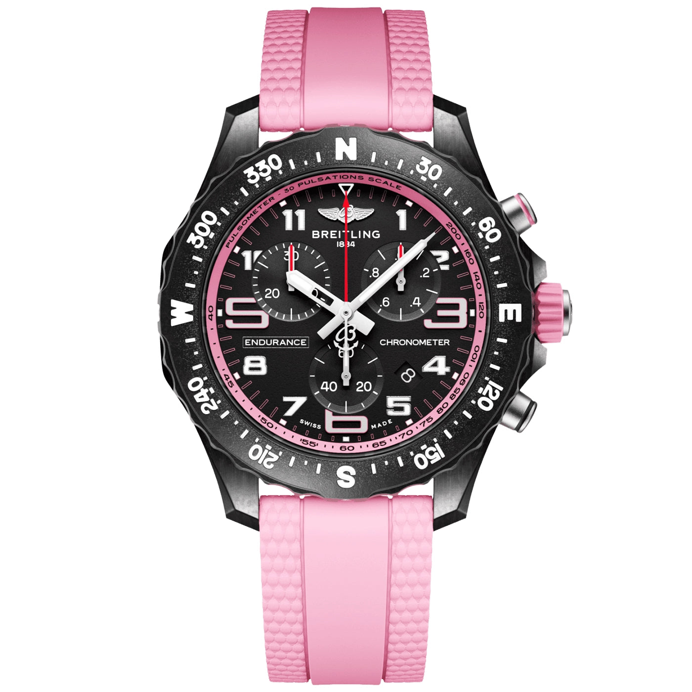 Breitling Endurance Pro 38mm Breitlight Black/Pink Rubber Strap Watch - Berry's Jewellers