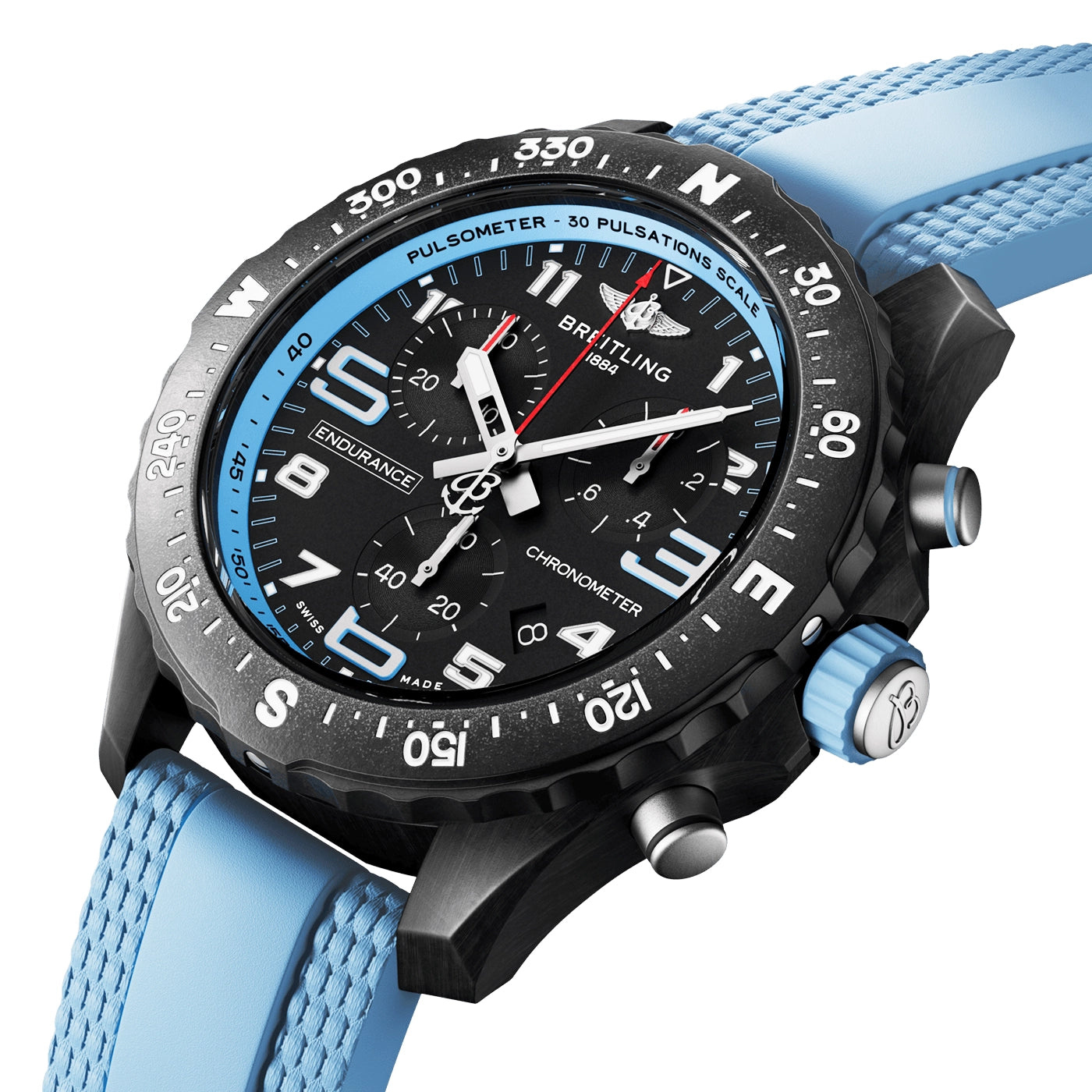 Endurance Pro 38mm Breitlight Black/Sky Blue Rubber Strap Watch