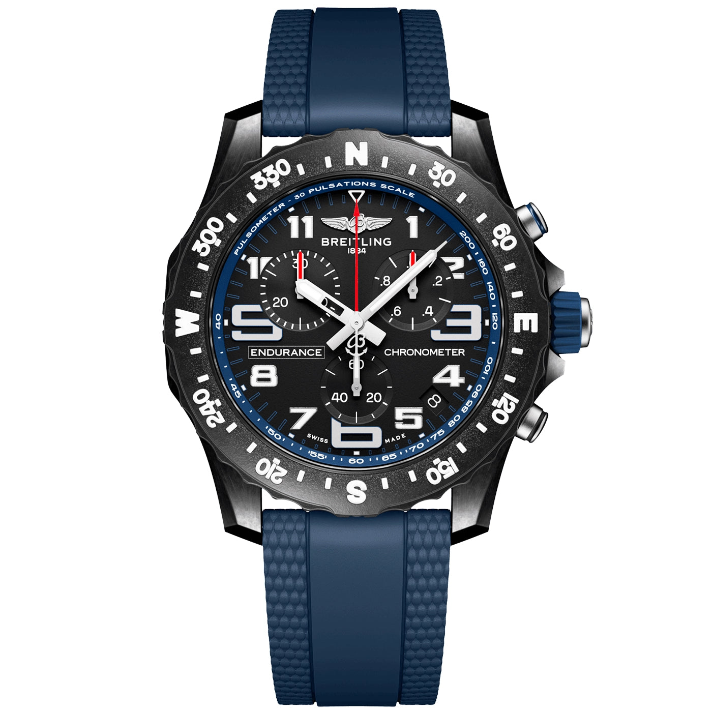 Breitling Endurance Pro 44mm Breitlight Black/Navy Blue Rubber Strap Watch - Berry's Jewellers