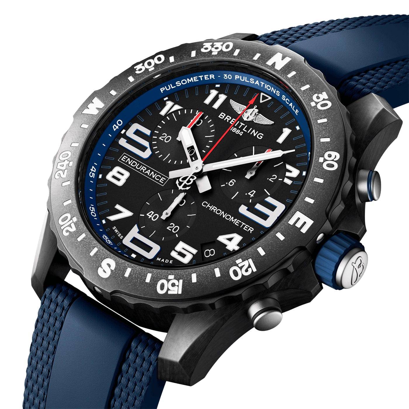 Breitling Endurance Pro 44mm Breitlight Black/Navy Blue Rubber Strap Watch - Berry's Jewellers