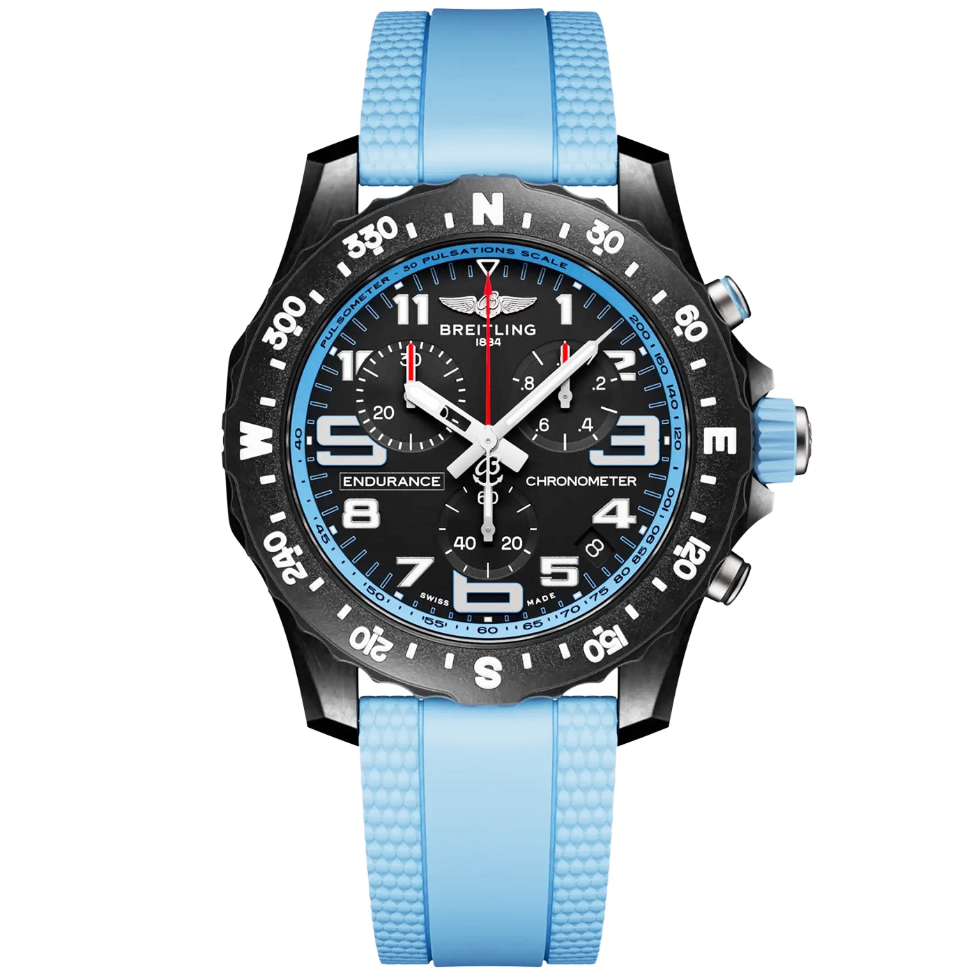 Breitling Endurance Pro 44mm Breitlight Black/Sky Blue Rubber Strap Watch - Berry's Jewellers