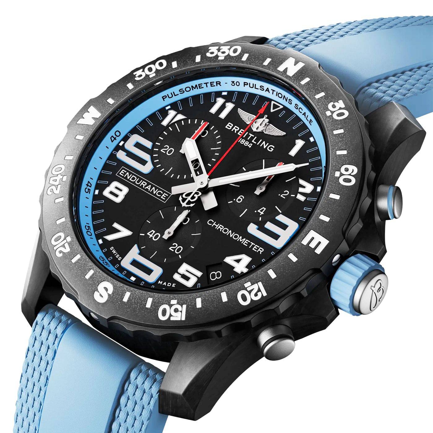 Endurance Pro 44mm Breitlight Black/Sky Blue Rubber Strap Watch