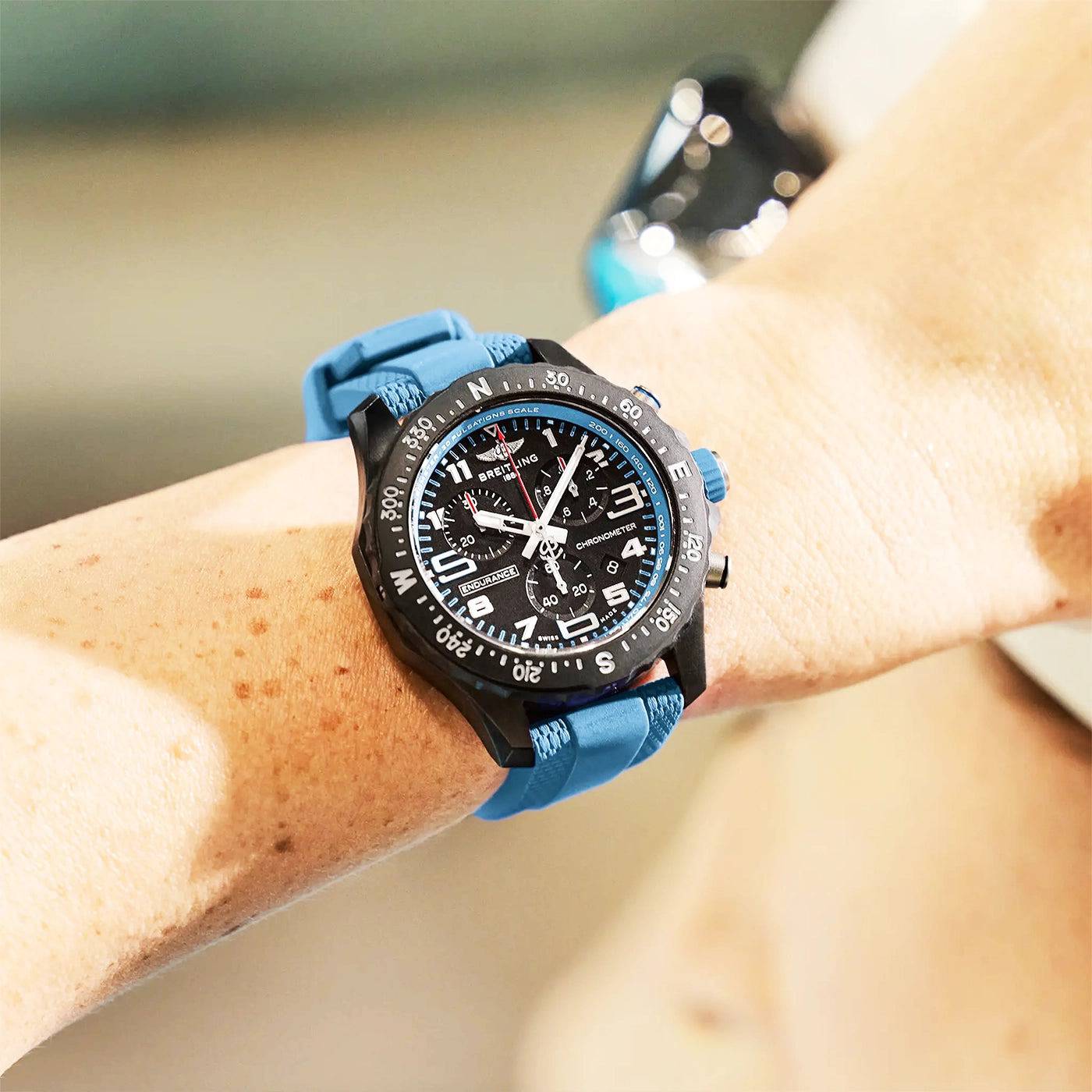 Endurance Pro 44mm Breitlight Black/Sky Blue Rubber Strap Watch