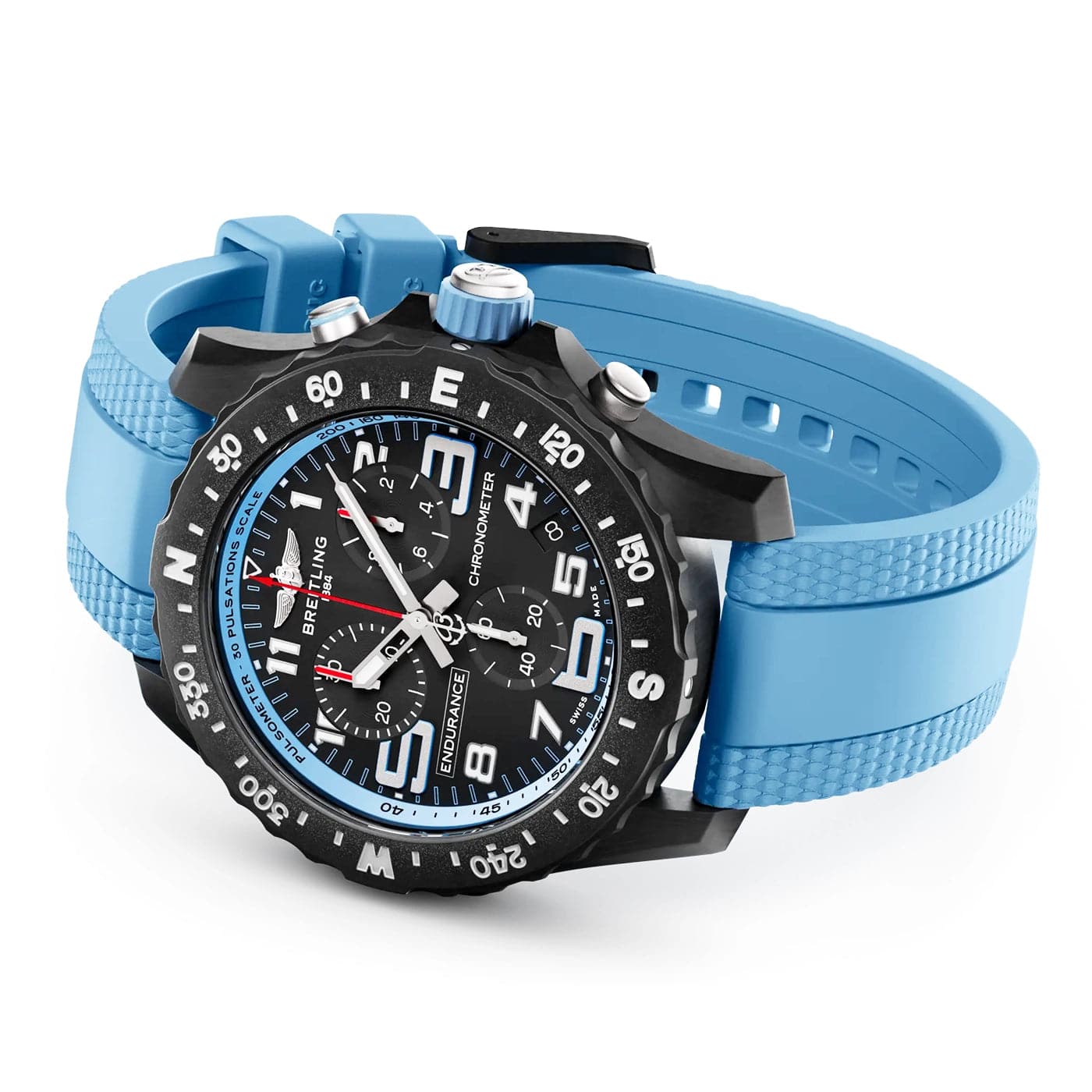 Endurance Pro 44mm Breitlight Black/Sky Blue Rubber Strap Watch