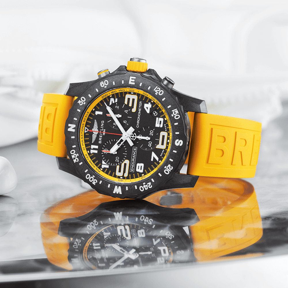 Breitling Endurance Pro 44mm Breitlight Black/Yellow Rubber Strap Men's Watch - Berry's Jewellers