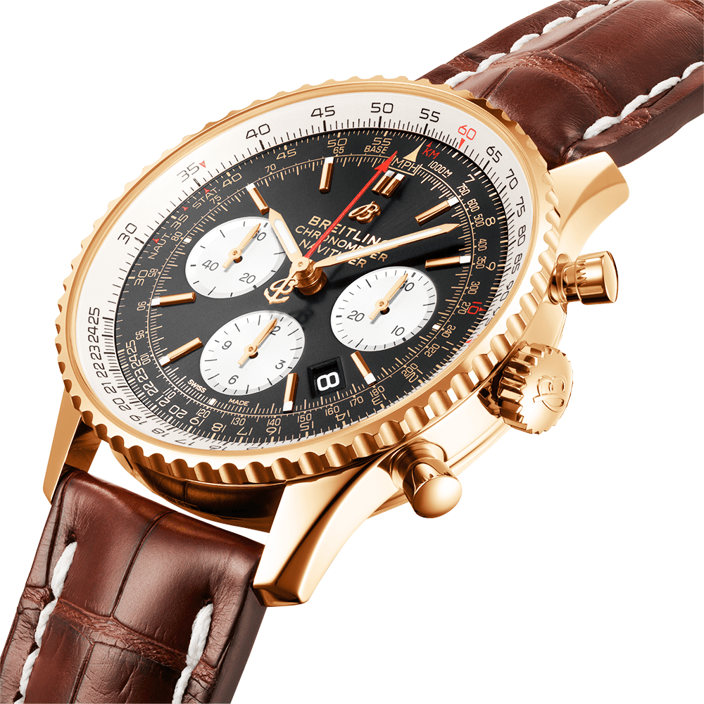 Breitling Navitimer 18ct Red Gold 43mm Black Dial Men's Chronograph Watch - Berry's Jewellers