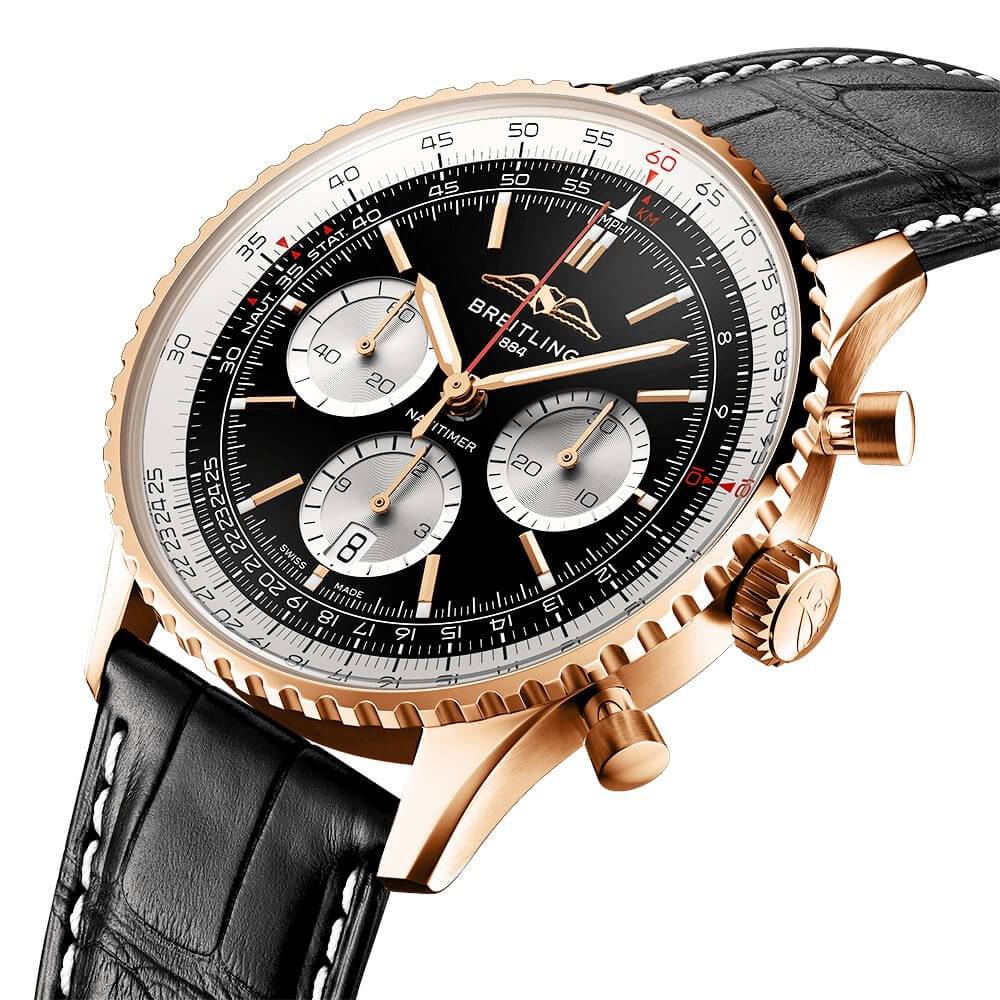 Breitling Navitimer 18ct Red Gold 43mm Black/Silver Dial Men's Chronograph Watch - Berry's Jewellers