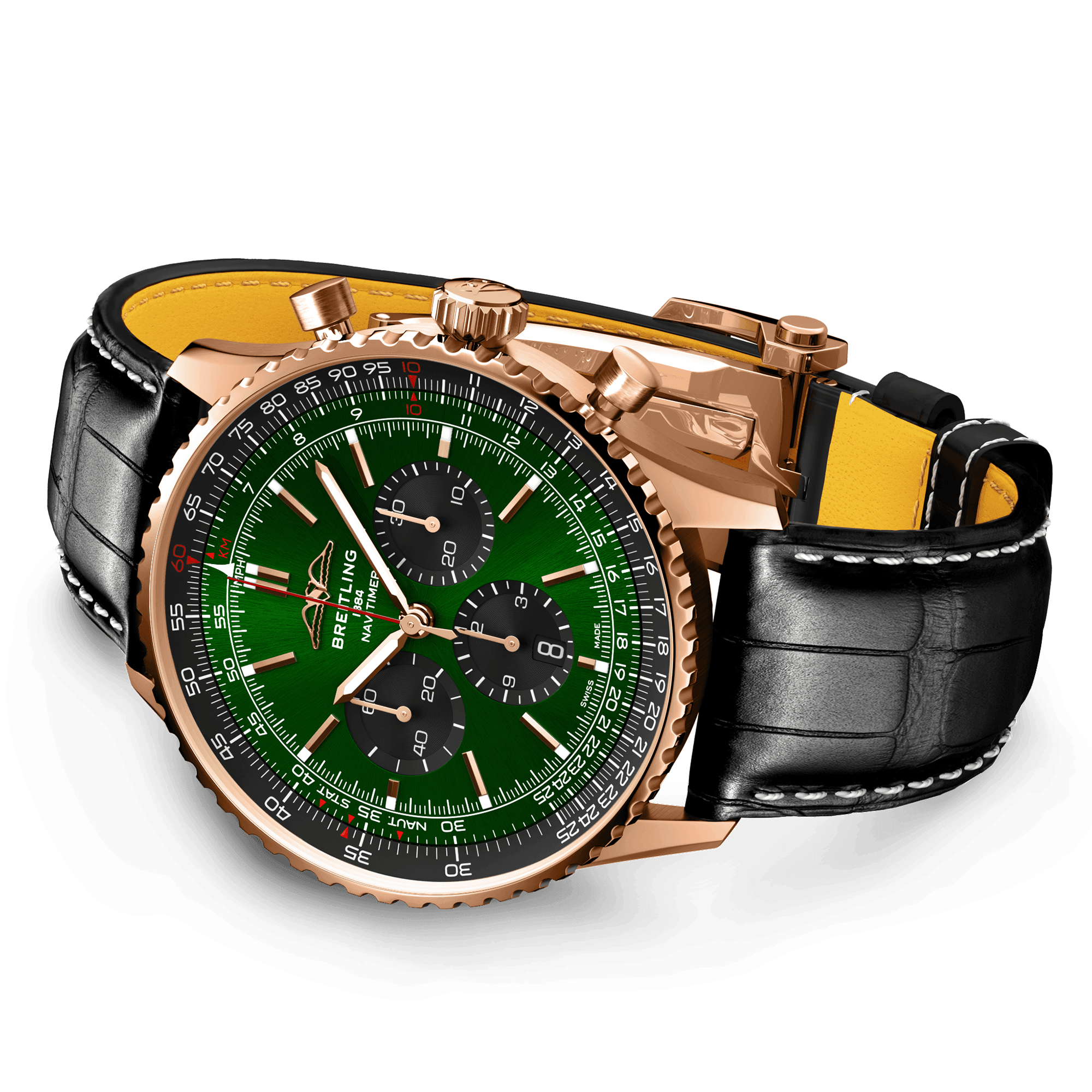 Breitling Navitimer 18ct Red Gold 46mm Green Dial Men's Chronograph Watch - Berry's Jewellers