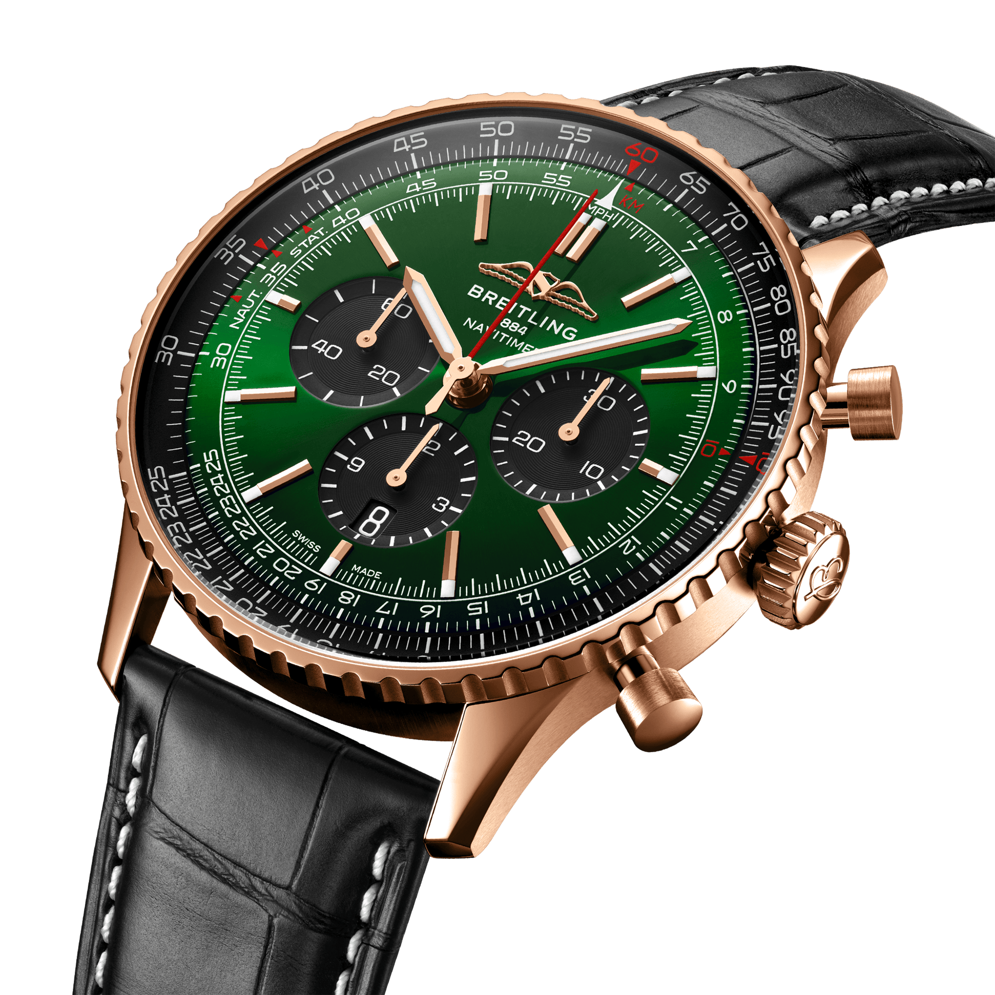 Breitling Navitimer 18ct Red Gold 46mm Green Dial Men's Chronograph Watch - Berry's Jewellers