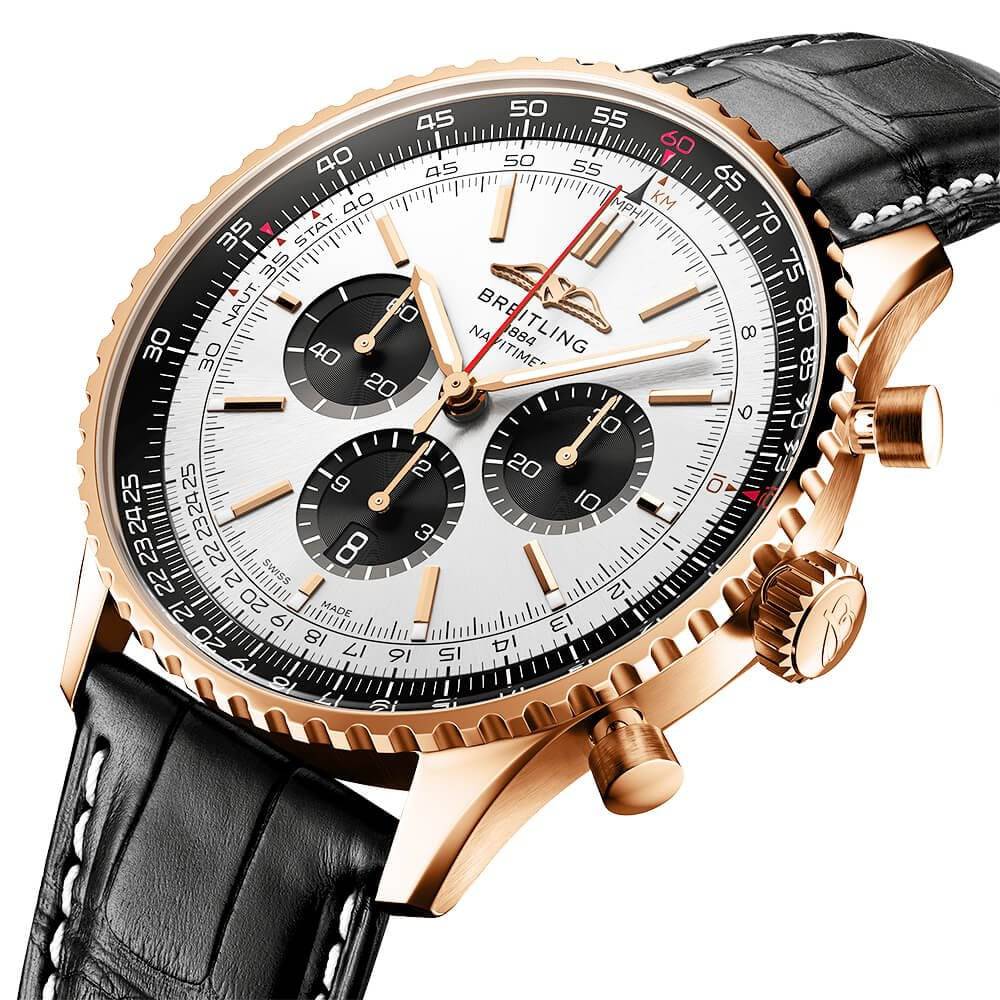 Breitling Navitimer 18ct Red Gold 46mm Silver Dial Men's Chronograph Strap Watch - Berry's Jewellers