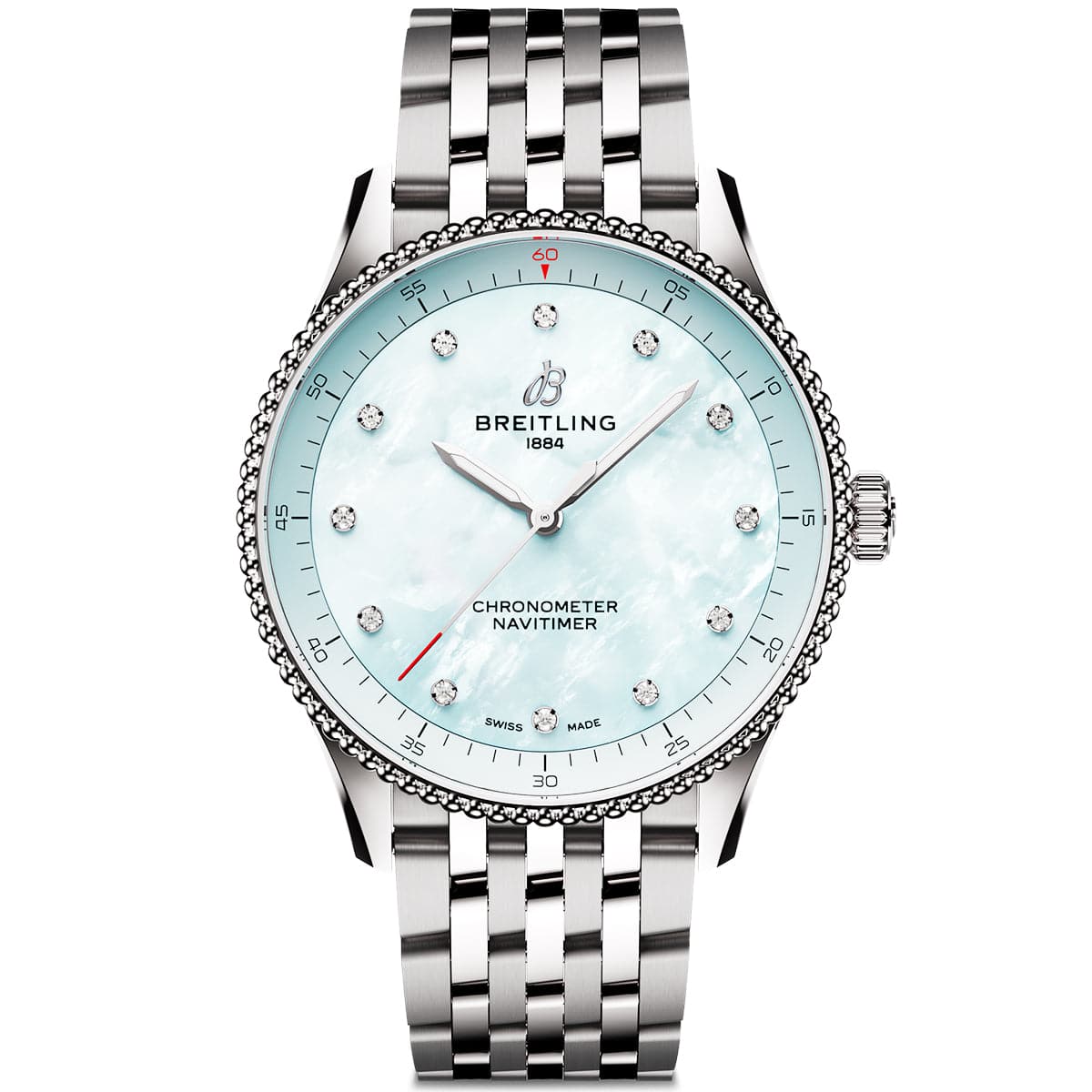 Breitling Navitimer 32mm Blue Mother of Pearl Diamond Dial Bracelet Watch - Berry's Jewellers