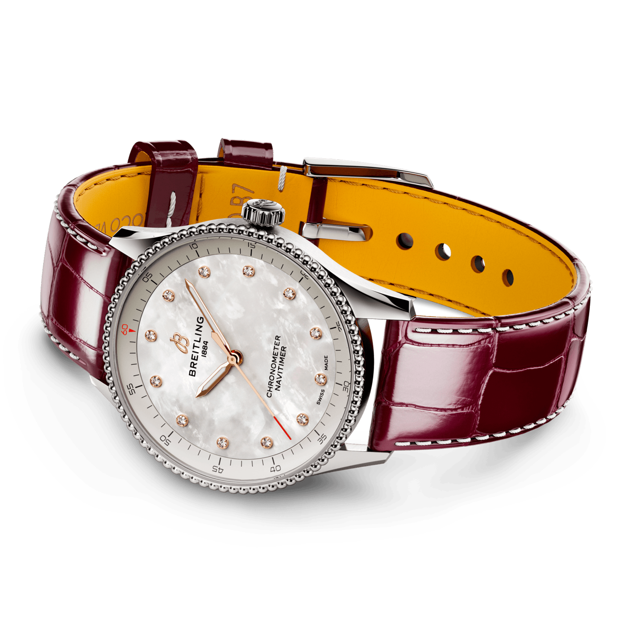 Breitling Navitimer 32mm White Mother of Pearl Diamond Dial Strap Watch - Berry's Jewellers