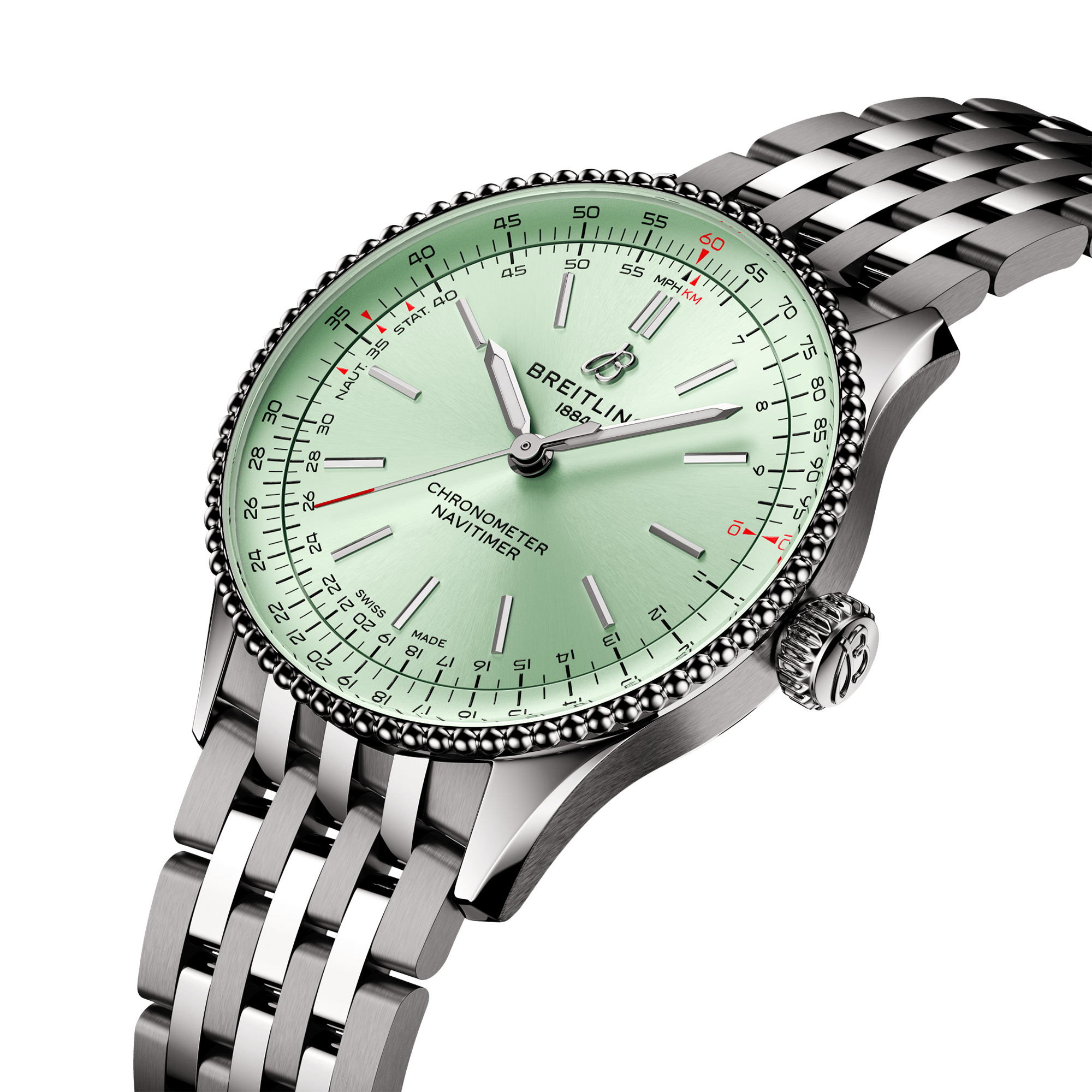 Breitling Navitimer 36mm Mint Green Dial Ladies Bracelet Watch - Berry's Jewellers