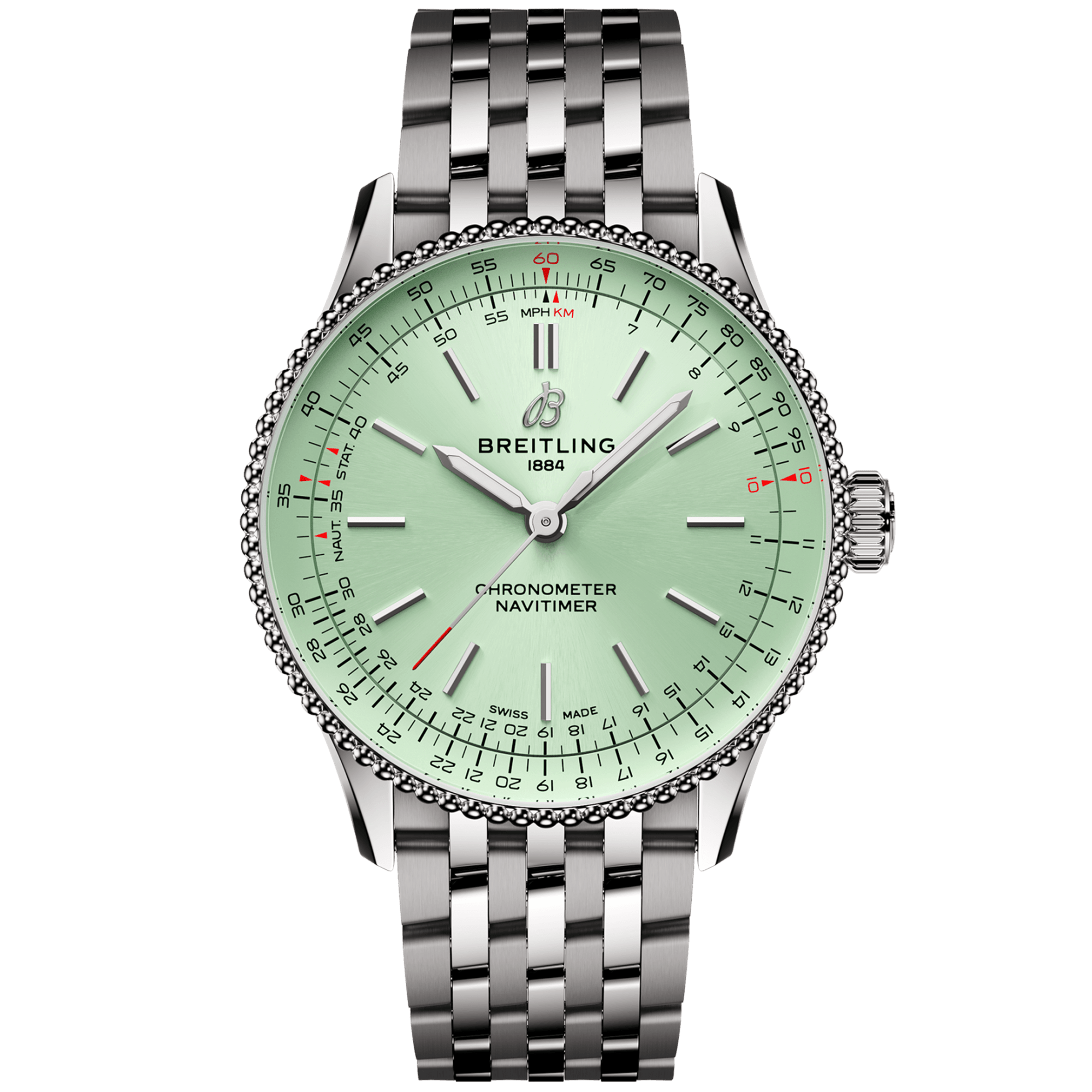 Breitling Navitimer 36mm Mint Green Dial Ladies Bracelet Watch - Berry's Jewellers