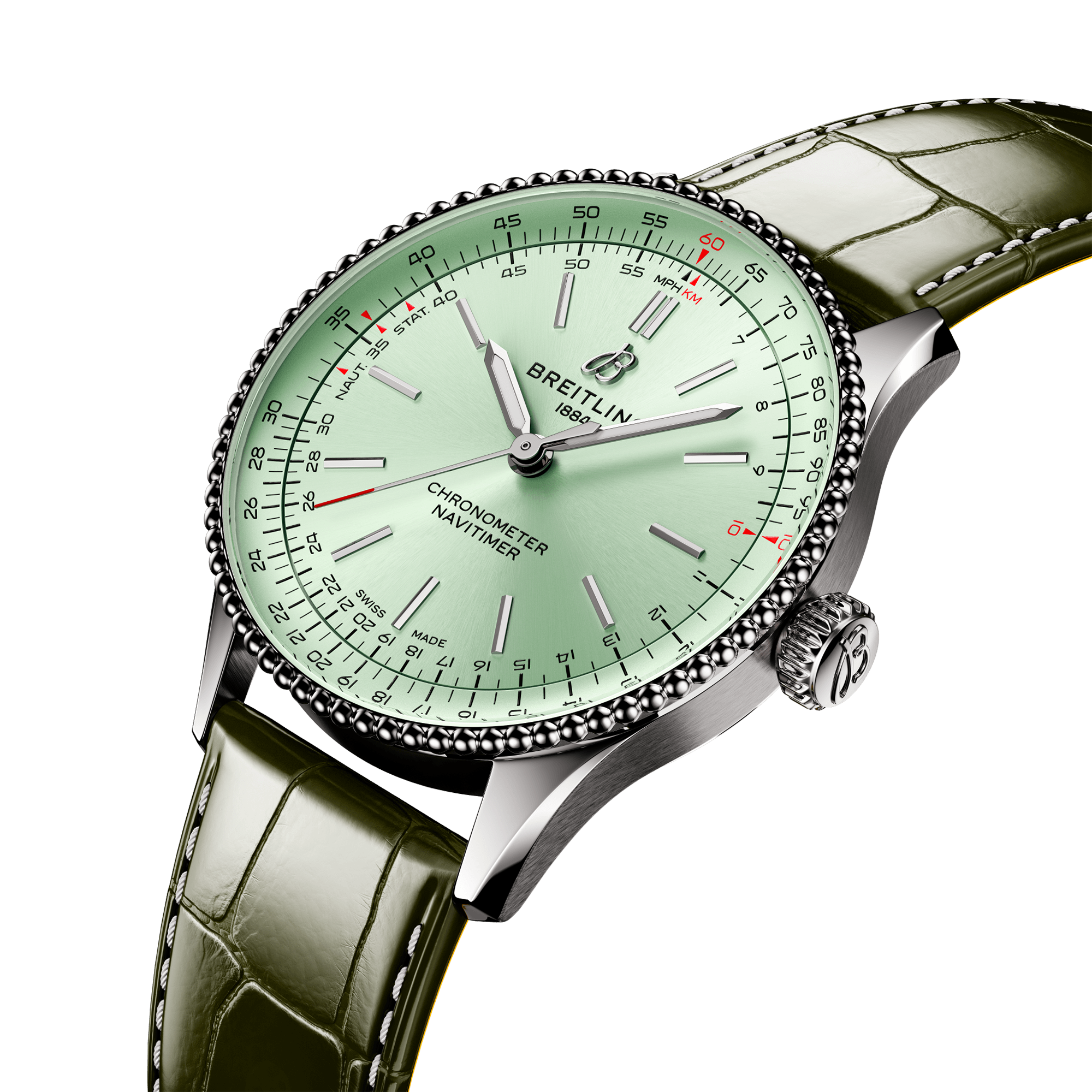 Breitling Navitimer 36mm Mint Green Dial Ladies Strap Watch - Berry's Jewellers