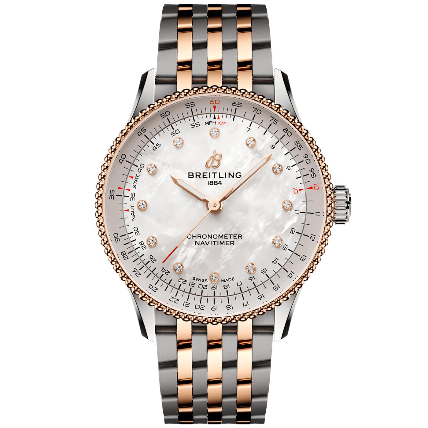 Breitling Navitimer 36mm Two-Tone Diamond Dial Ladies Bracelet Watch - Berry's Jewellers