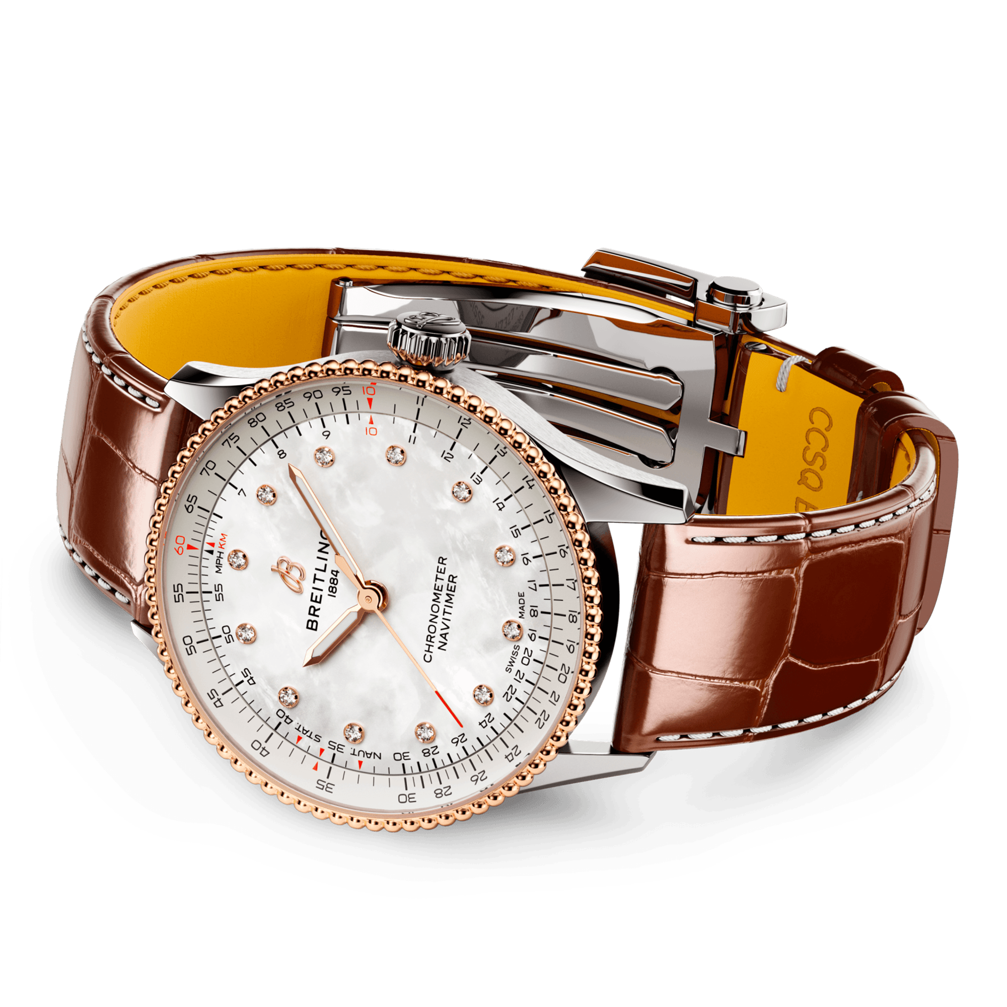 Breitling Navitimer 36mm Two-Tone White Mother of Pearl Diamond Dial Strap Watch - Berry's Jewellers