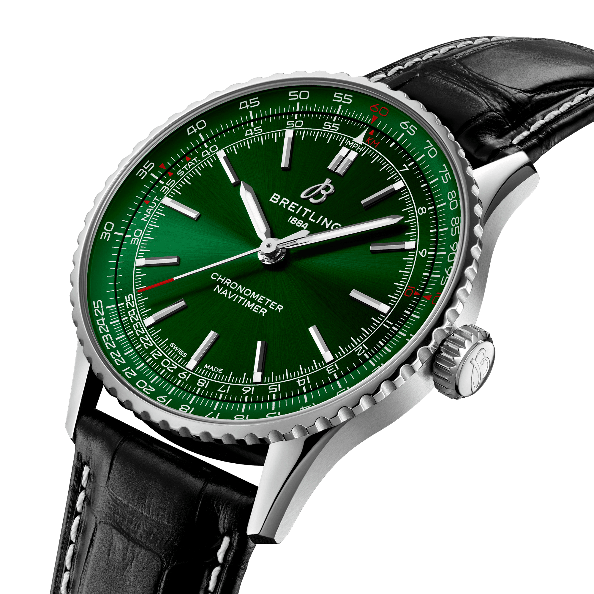 Breitling Navitimer 41mm Green Dial Men's Automatic Strap Watch - Berry's Jewellers